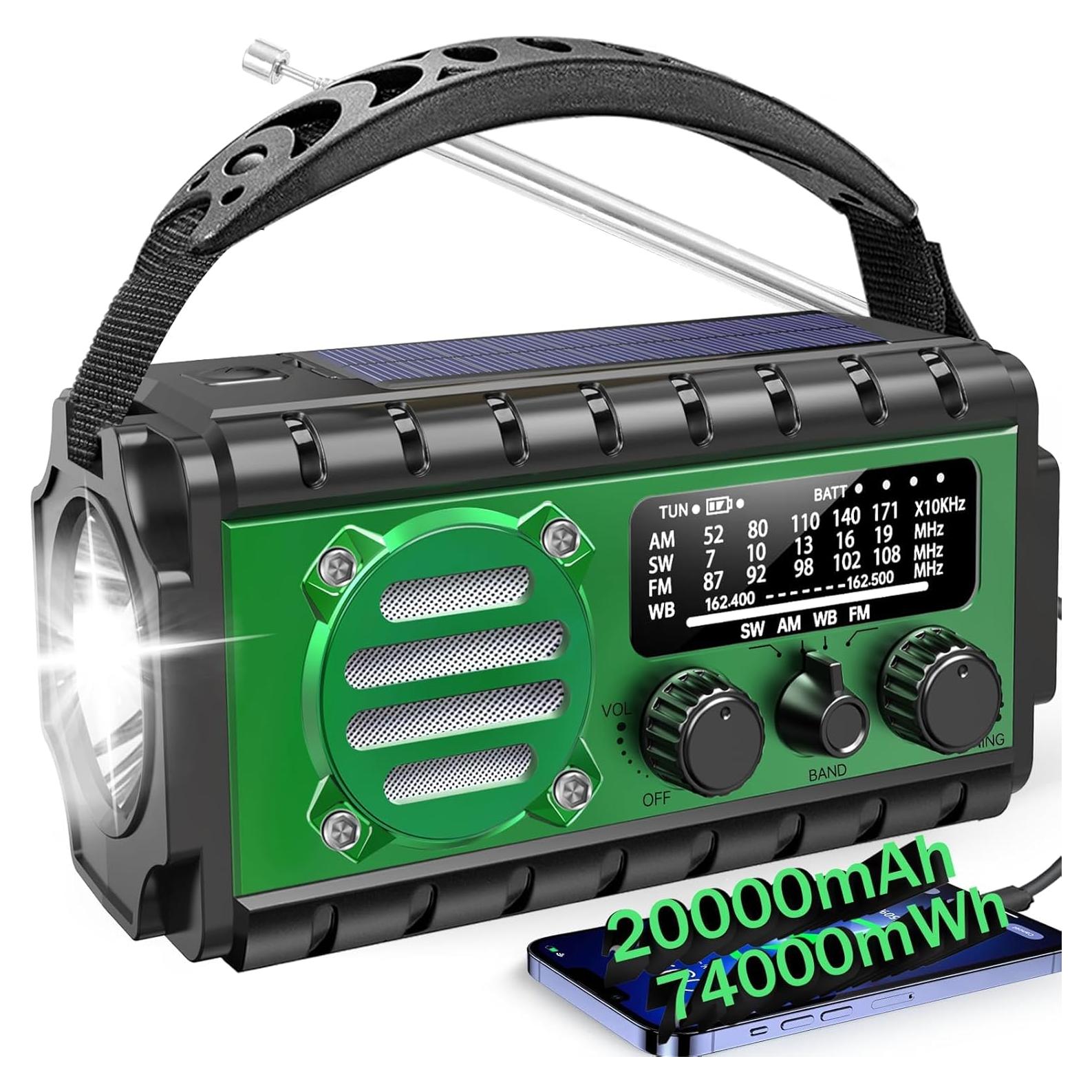 Radio de Emergencia Aivica 20000mAh SW/NOAA/AM/FM Cargador Solar