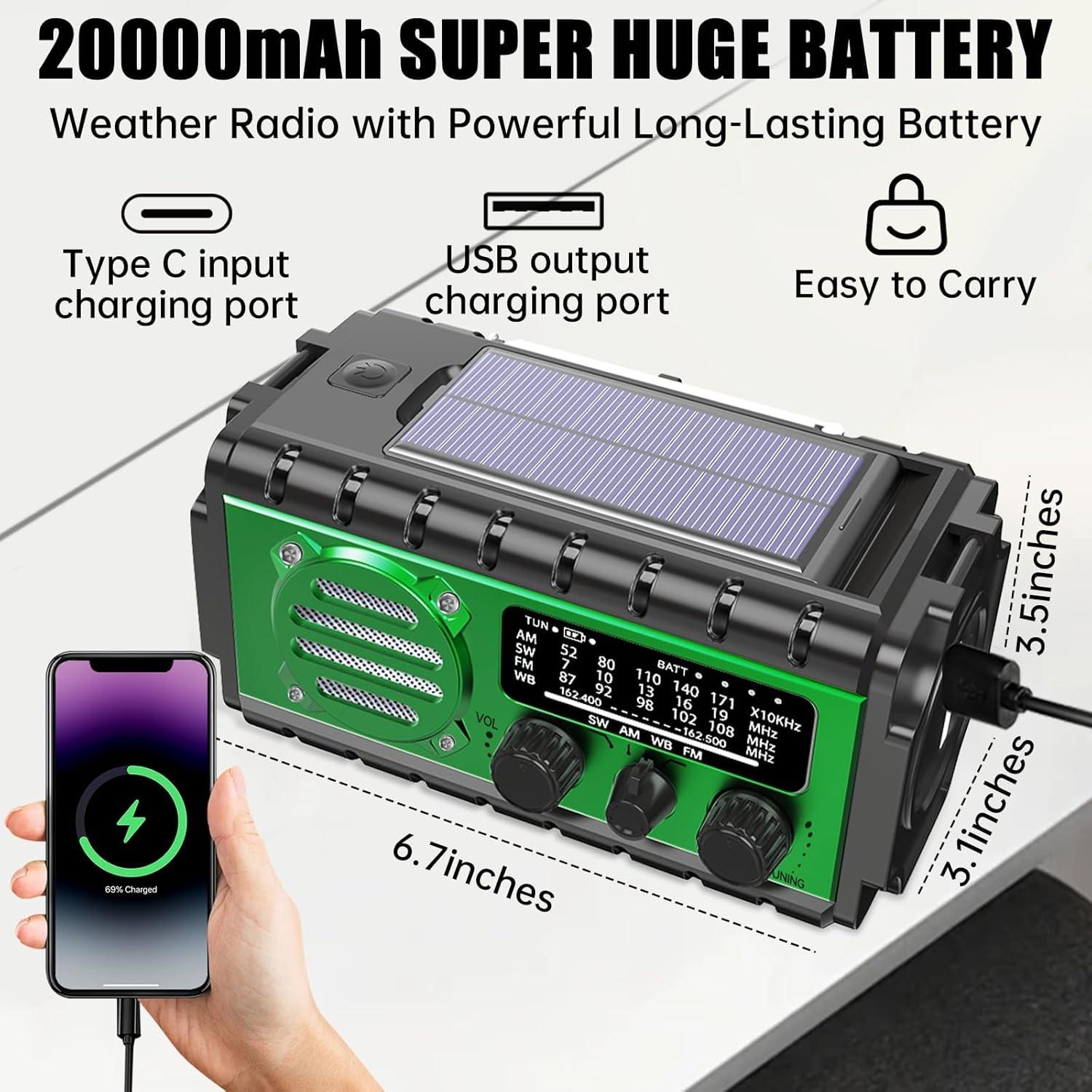 Radio de Emergencia Aivica 20000mAh SW/NOAA/AM/FM Cargador Solar