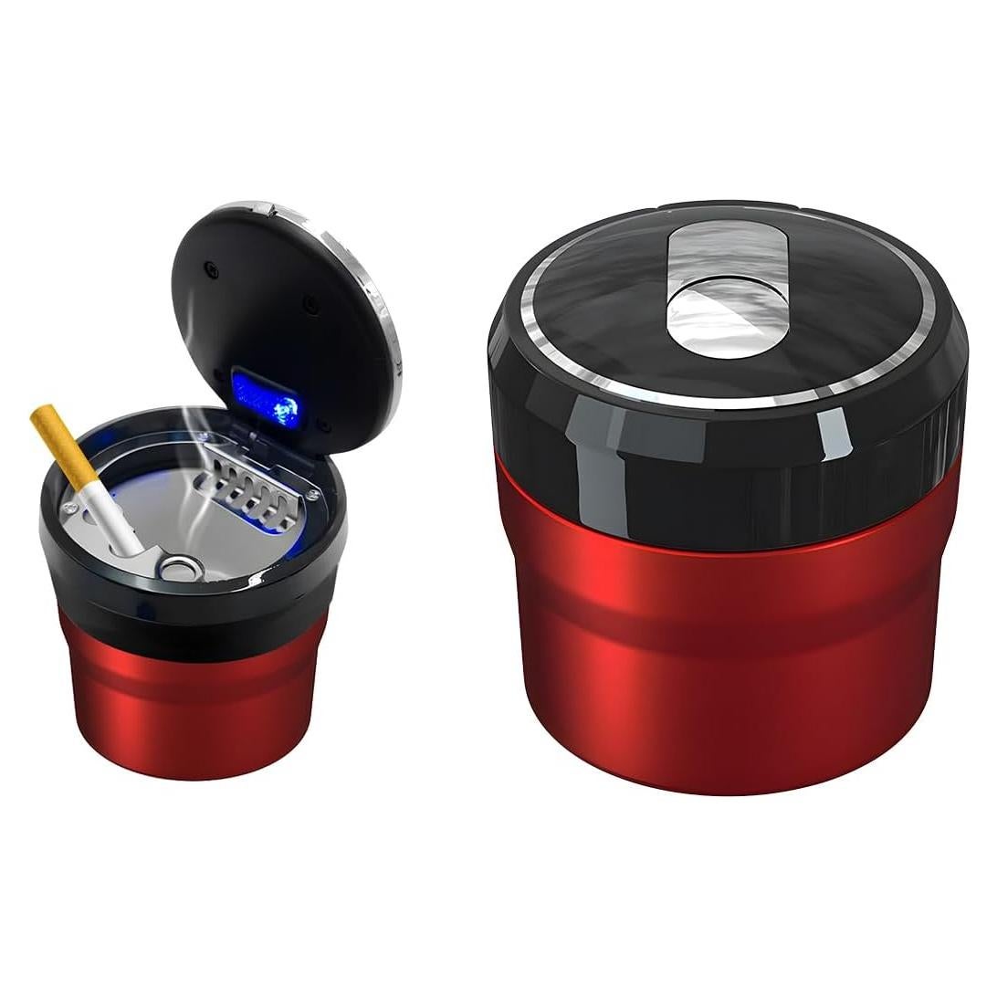 Cenicero de coche DXNQ con tapa y luz LED azul, pequeño