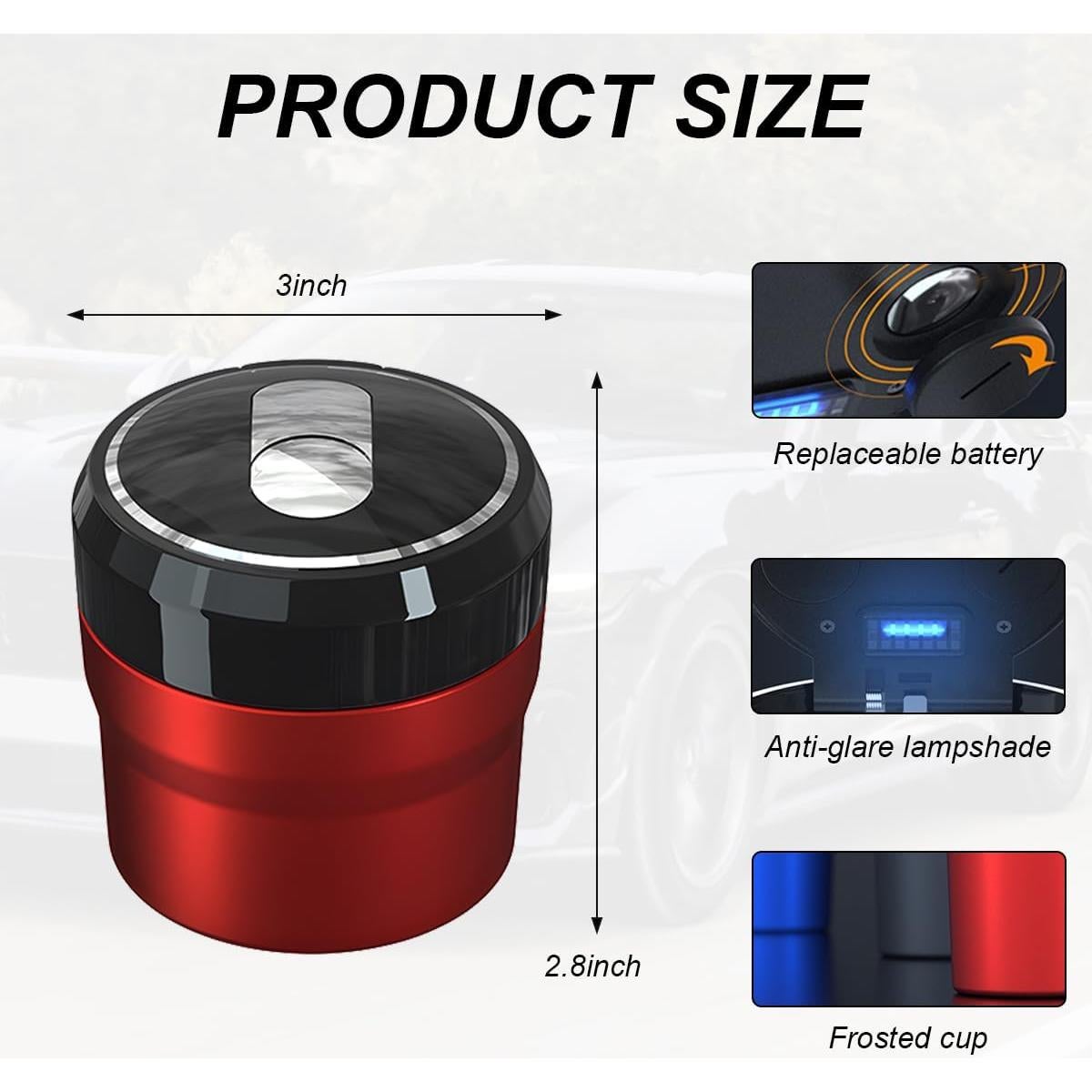 Cenicero de coche DXNQ con tapa y luz LED azul, pequeño