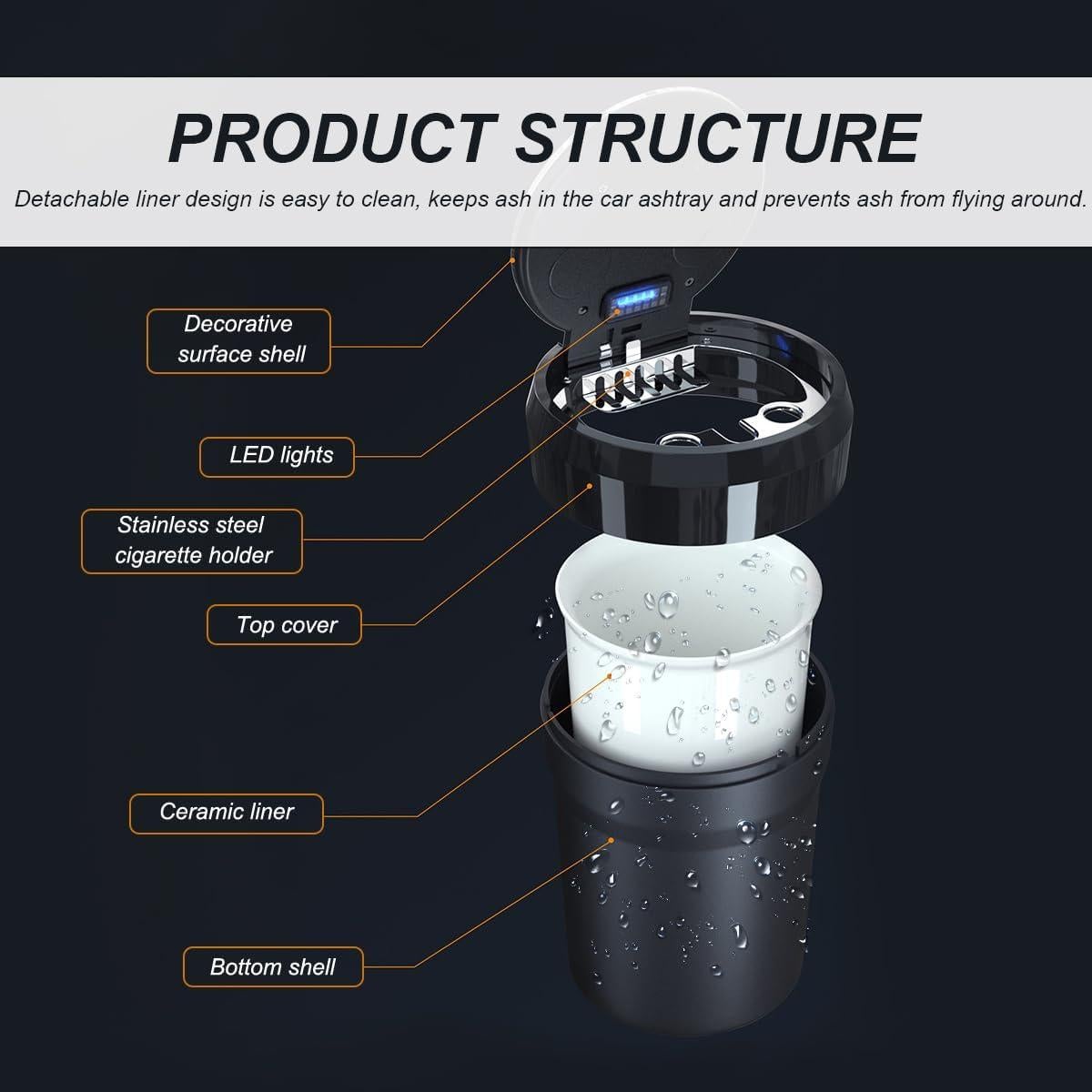 Cenicero de coche DXNQ con tapa y luz LED azul, pequeño