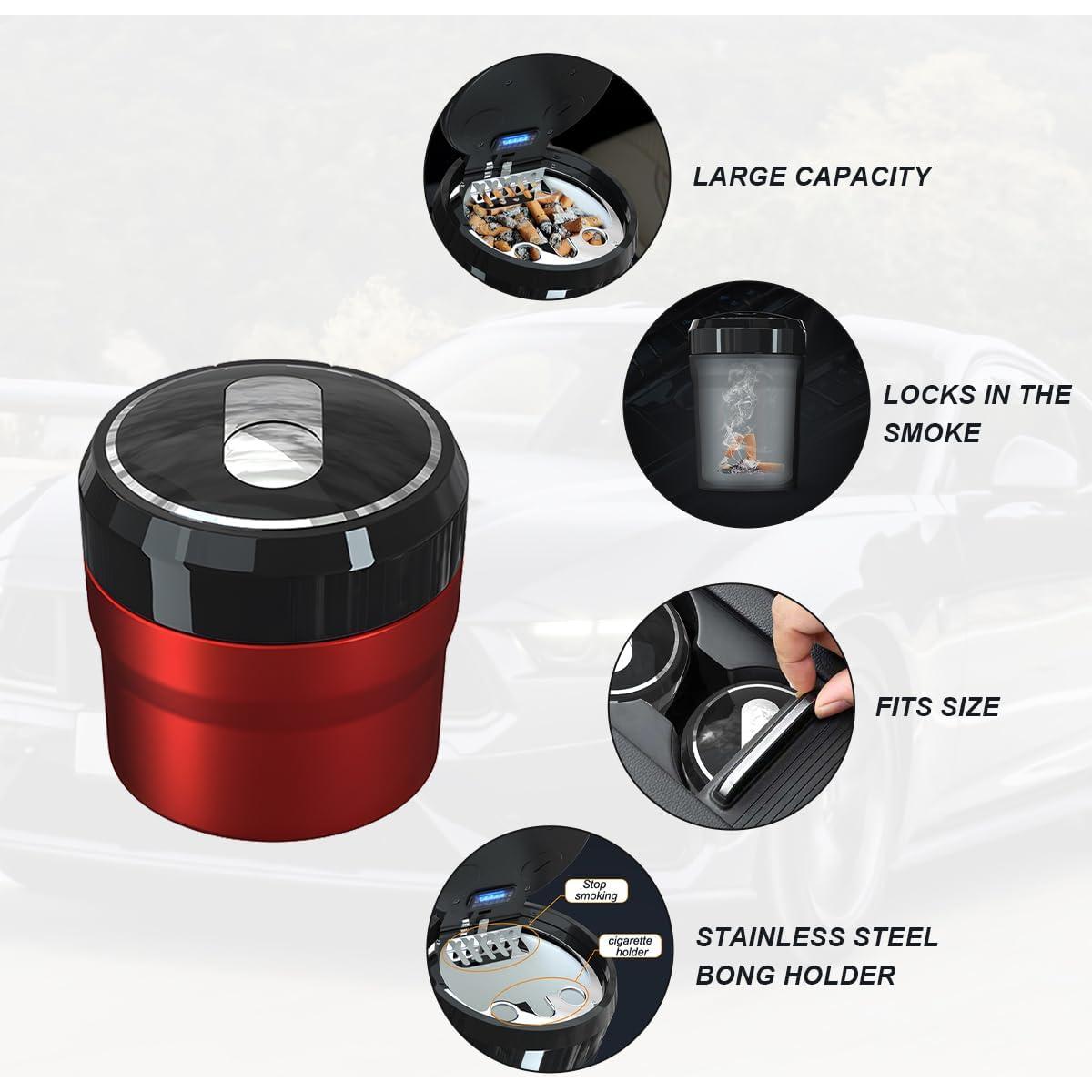 Cenicero de coche DXNQ con tapa y luz LED azul, pequeño