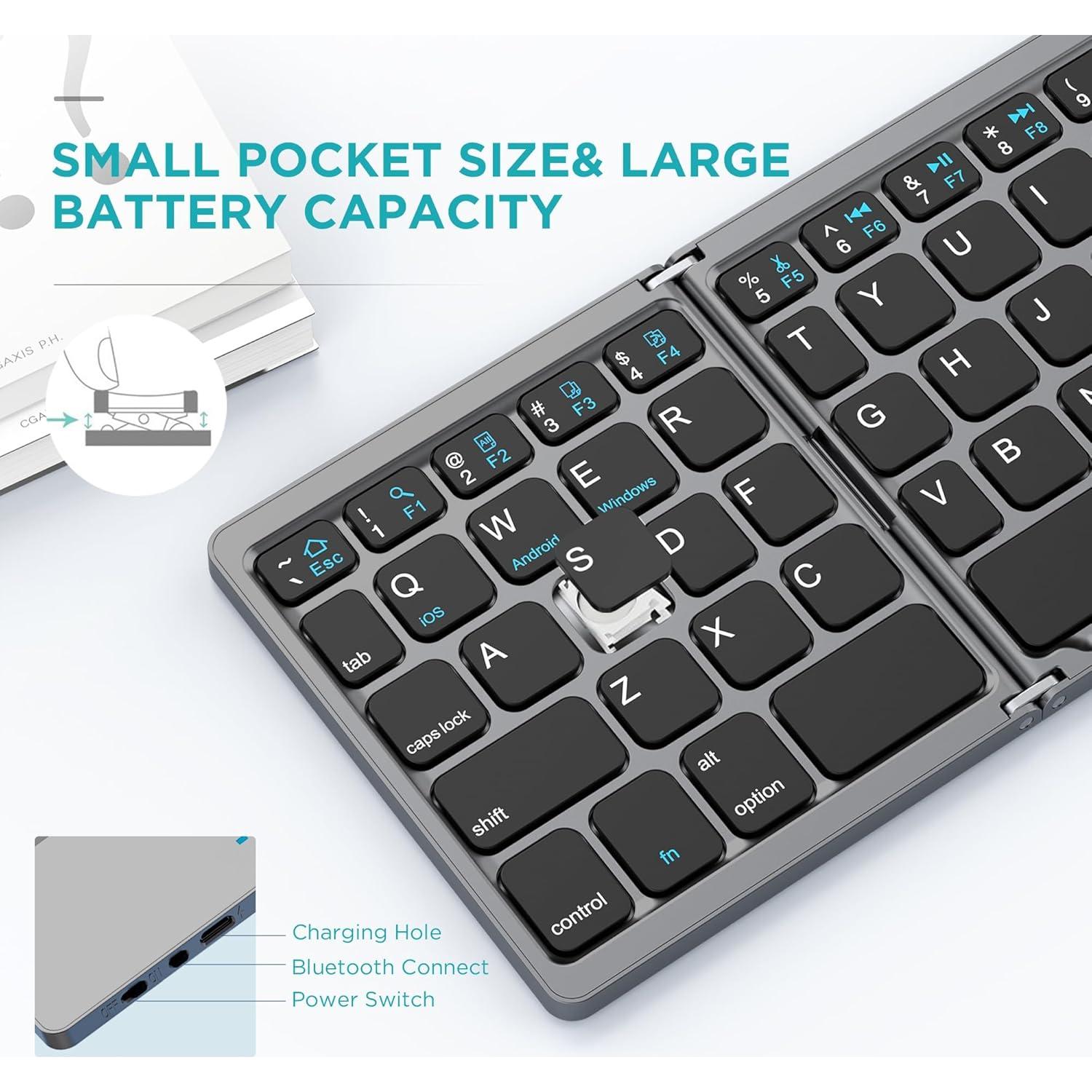 Teclado Plegable Bluetooth JPHTEK con Touchpad - Gris