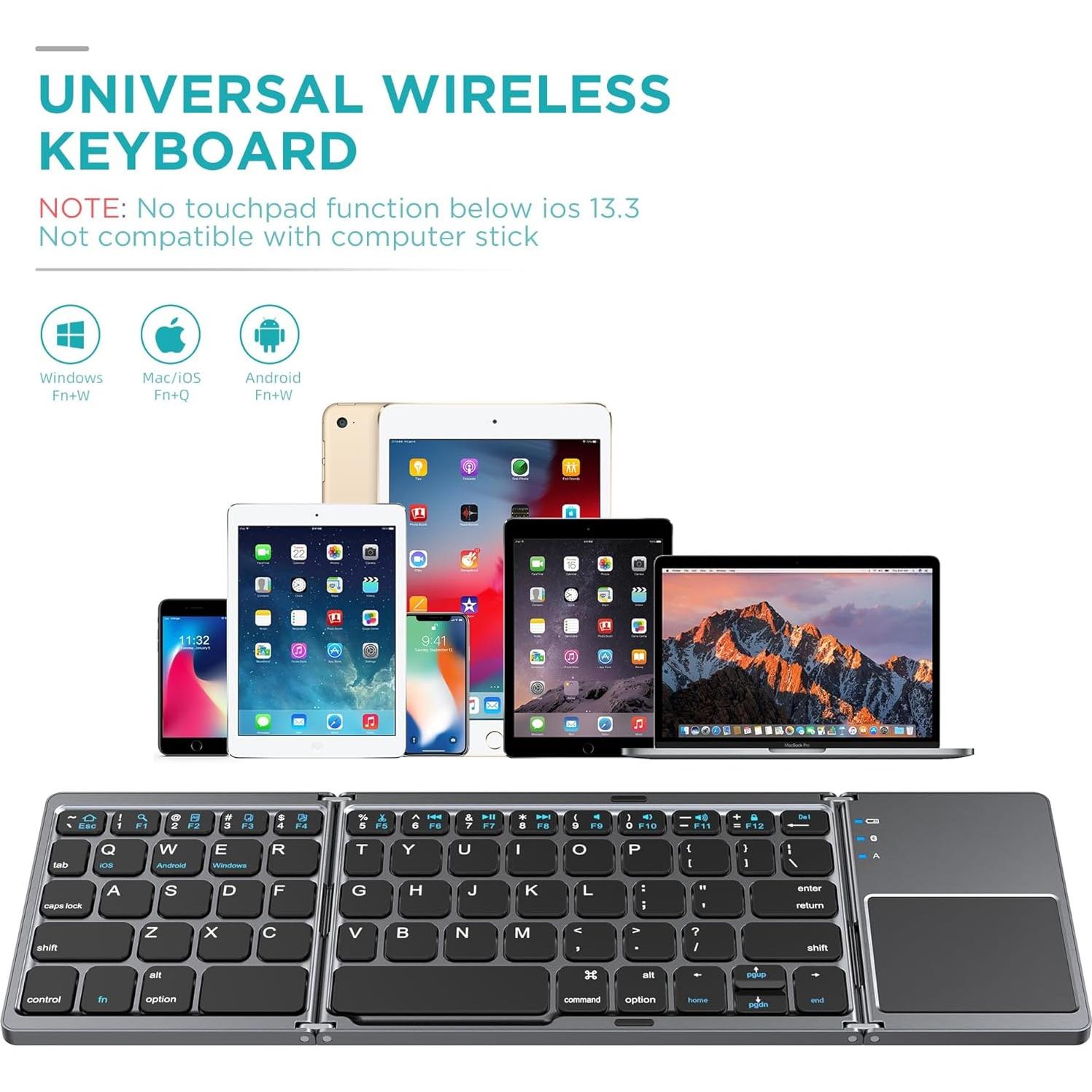 Teclado Plegable Bluetooth JPHTEK con Touchpad - Gris