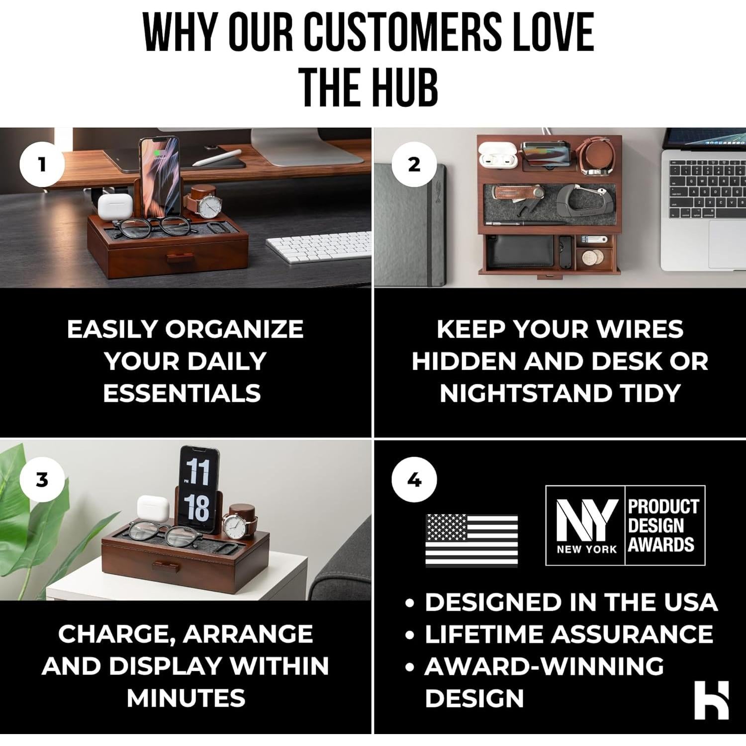 Estación de Acoplamiento de Madera Holme & Hadfield - Organizador Negro con Cajón