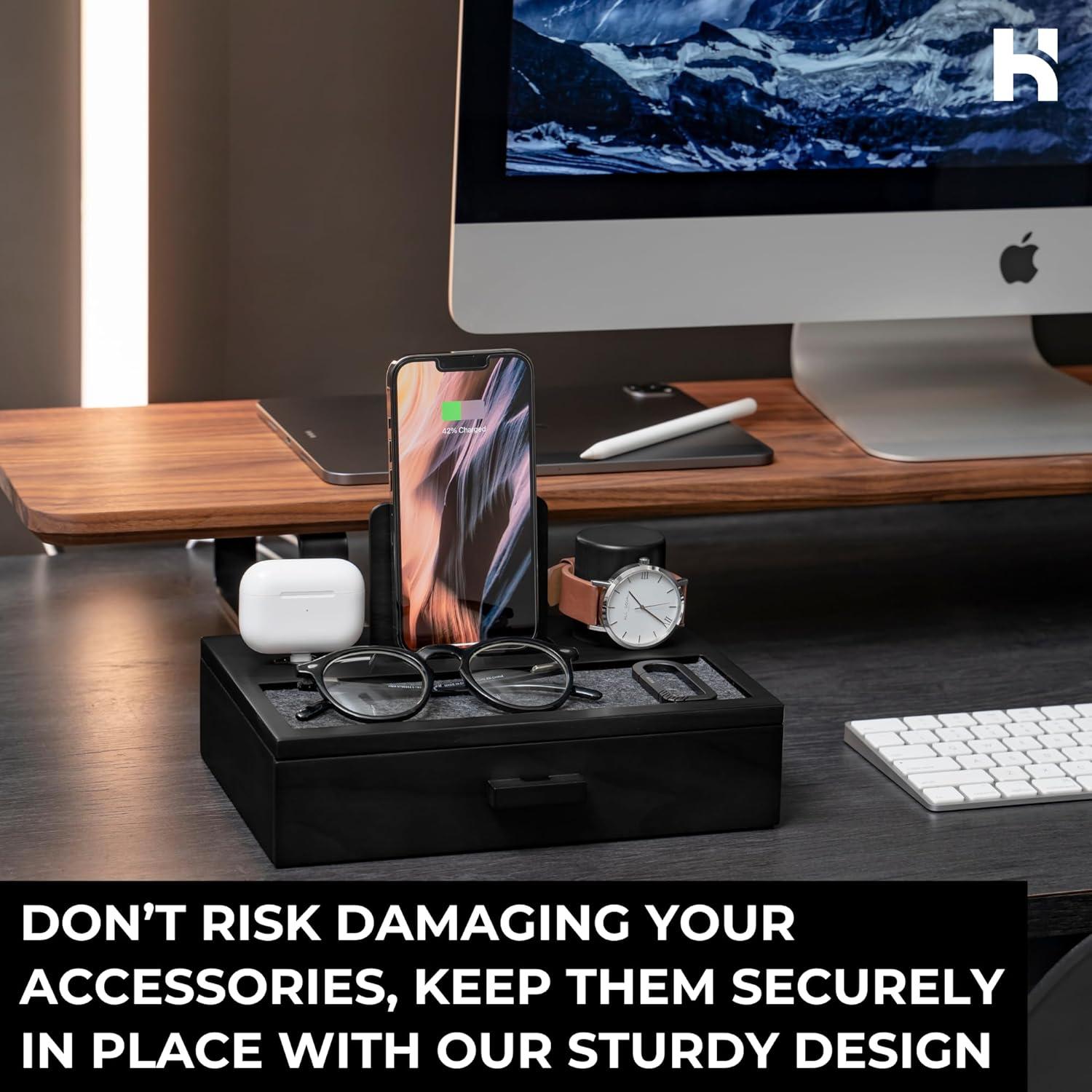 Estación de Acoplamiento de Madera Holme & Hadfield - Organizador Negro con Cajón