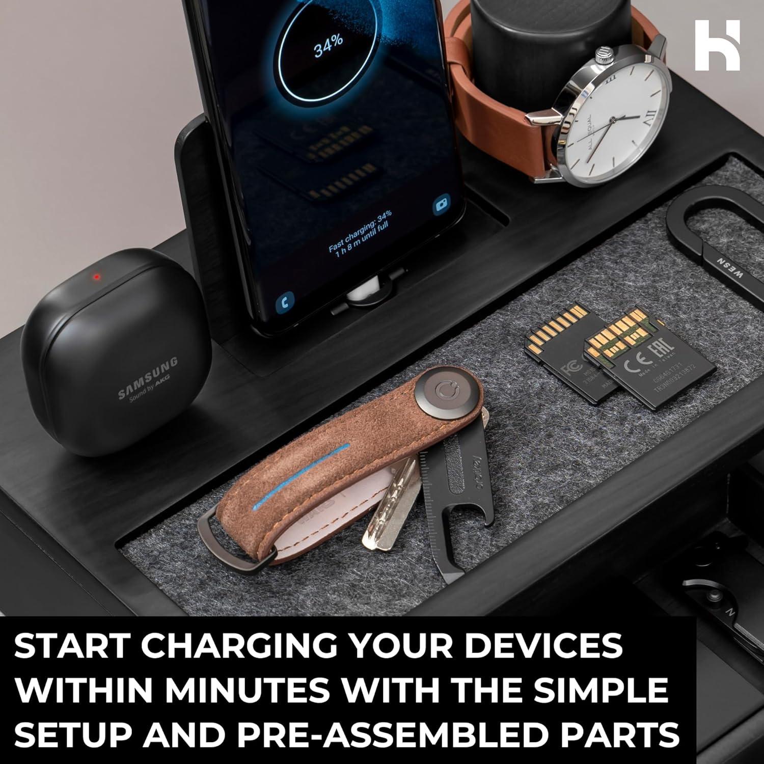 Estación de Acoplamiento de Madera Holme & Hadfield - Organizador Negro con Cajón