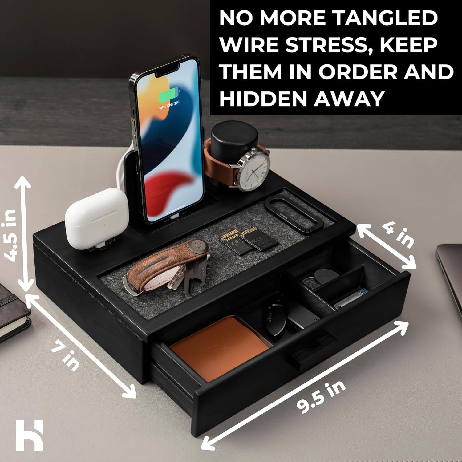 Estación de Acoplamiento de Madera Holme & Hadfield - Organizador Negro con Cajón