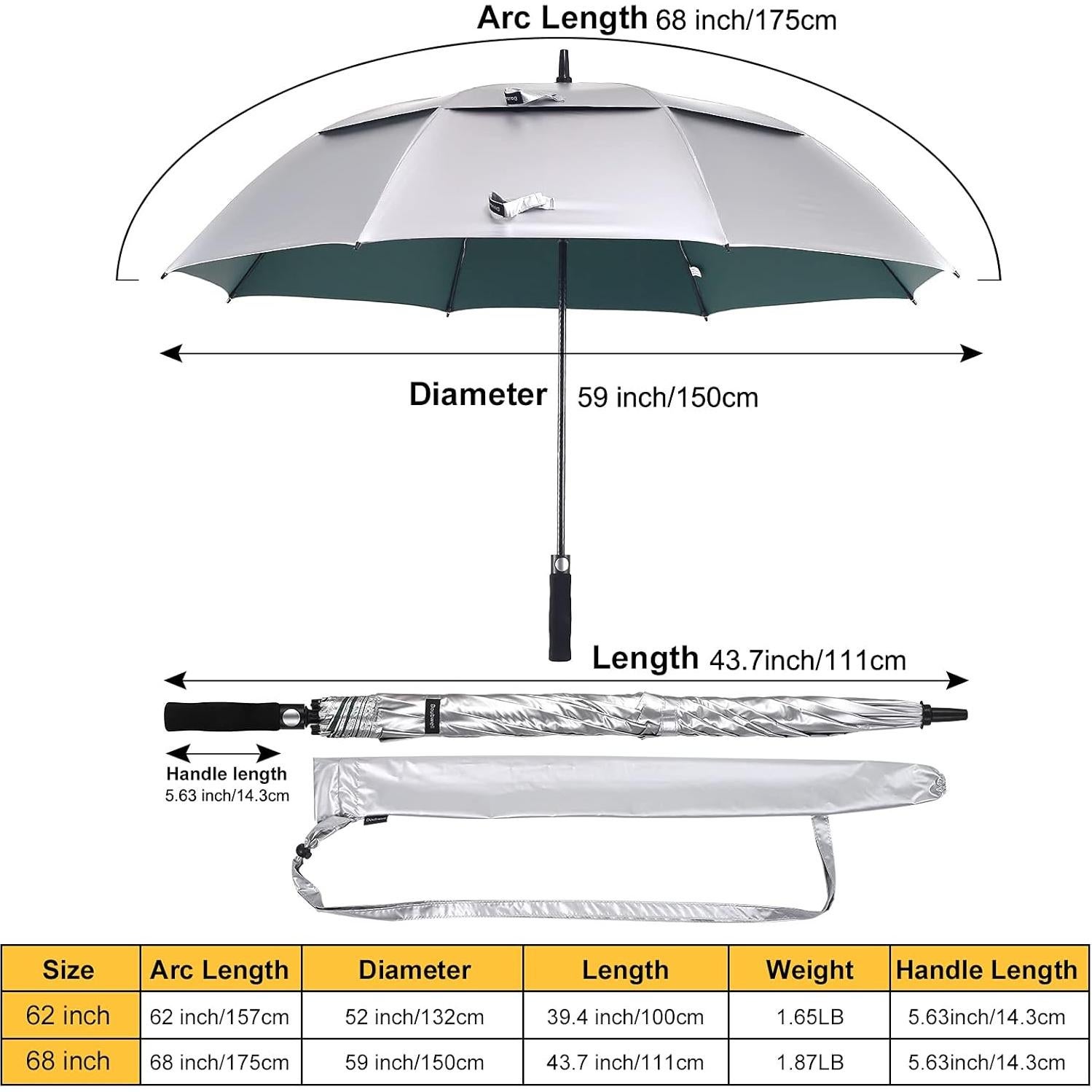 Paraguas de Golf Doubwell 172 cm UV UPF 50+ Automático