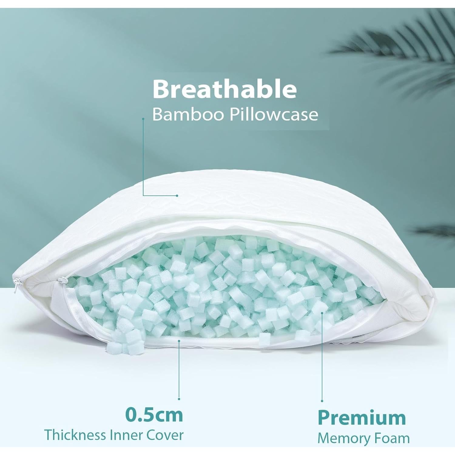 Pillow King Size Memory Foam for Sleeping, Bed Pillows with Washable Cooling Pillowcase for Back & Side & Stomach Sleepers, 20x36 inches