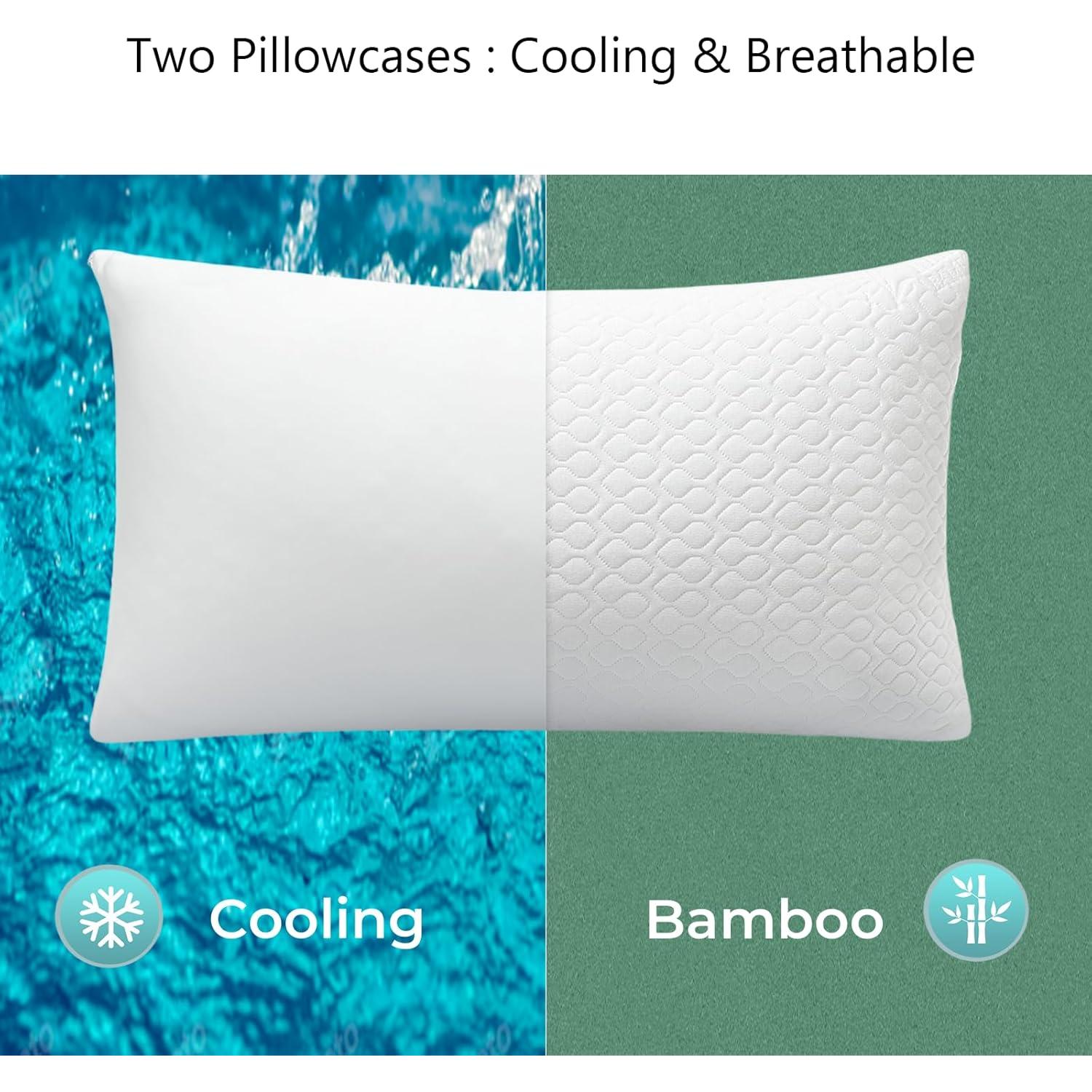 Pillow King Size Memory Foam for Sleeping, Bed Pillows with Washable Cooling Pillowcase for Back & Side & Stomach Sleepers, 20x36 inches