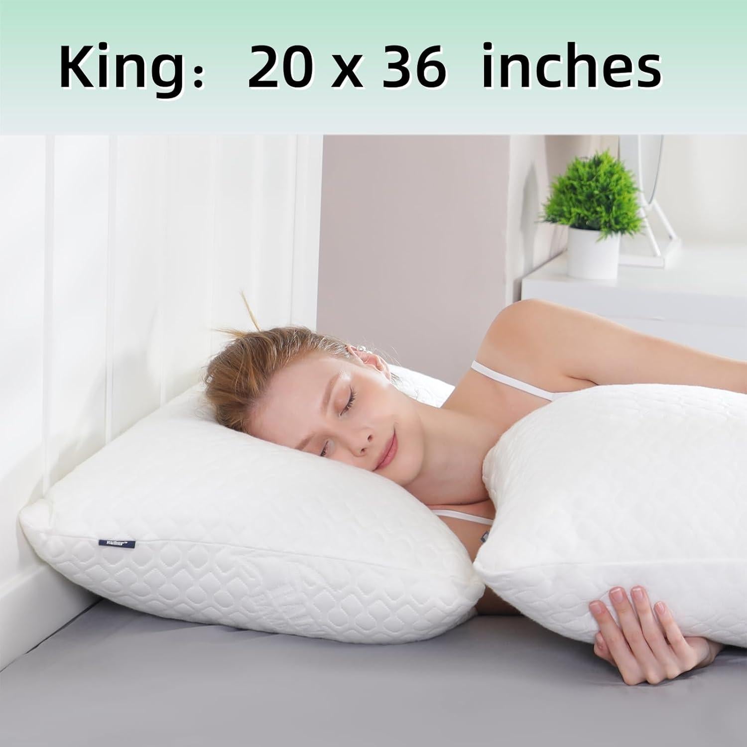 Pillow King Size Memory Foam for Sleeping, Bed Pillows with Washable Cooling Pillowcase for Back & Side & Stomach Sleepers, 20x36 inches