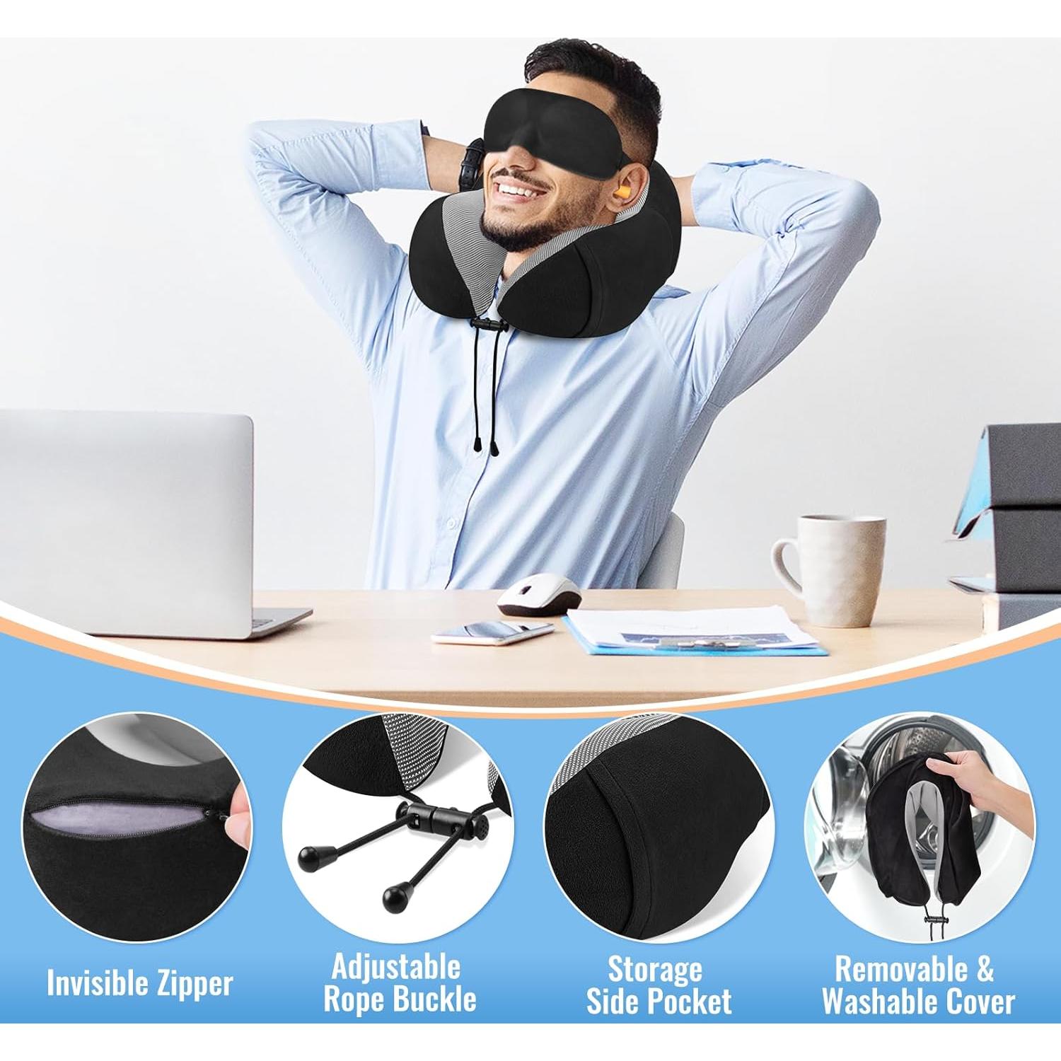 Almohada de Viaje CloudBliss de Espuma Viscoelástica Negra