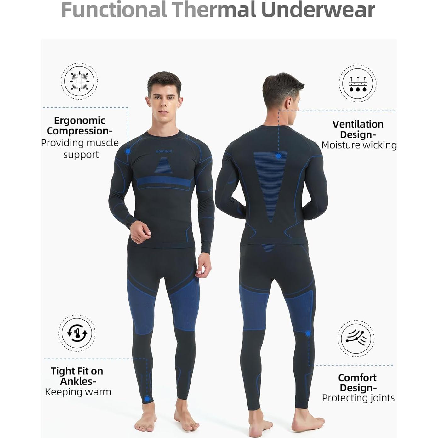 Ropa Interior Térmica NOOYME para Hombres - Long Johns Negro-Azul