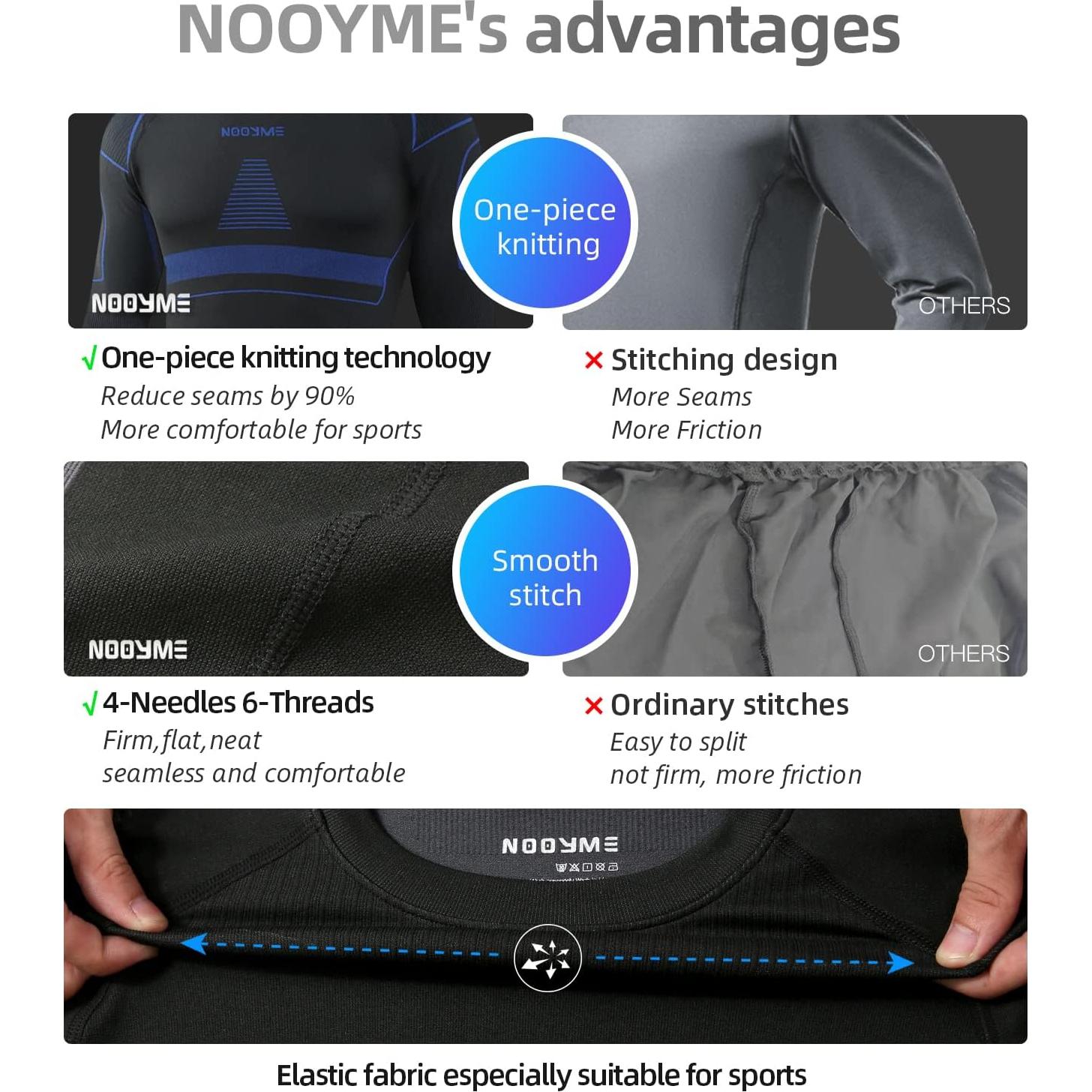 Ropa Interior Térmica NOOYME para Hombres - Long Johns Negro-Azul