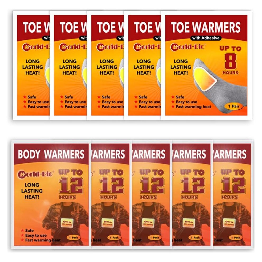 Calentadores de Pies Adhesivos WORLD-BIO - 10 Pares, 8 Horas Calor