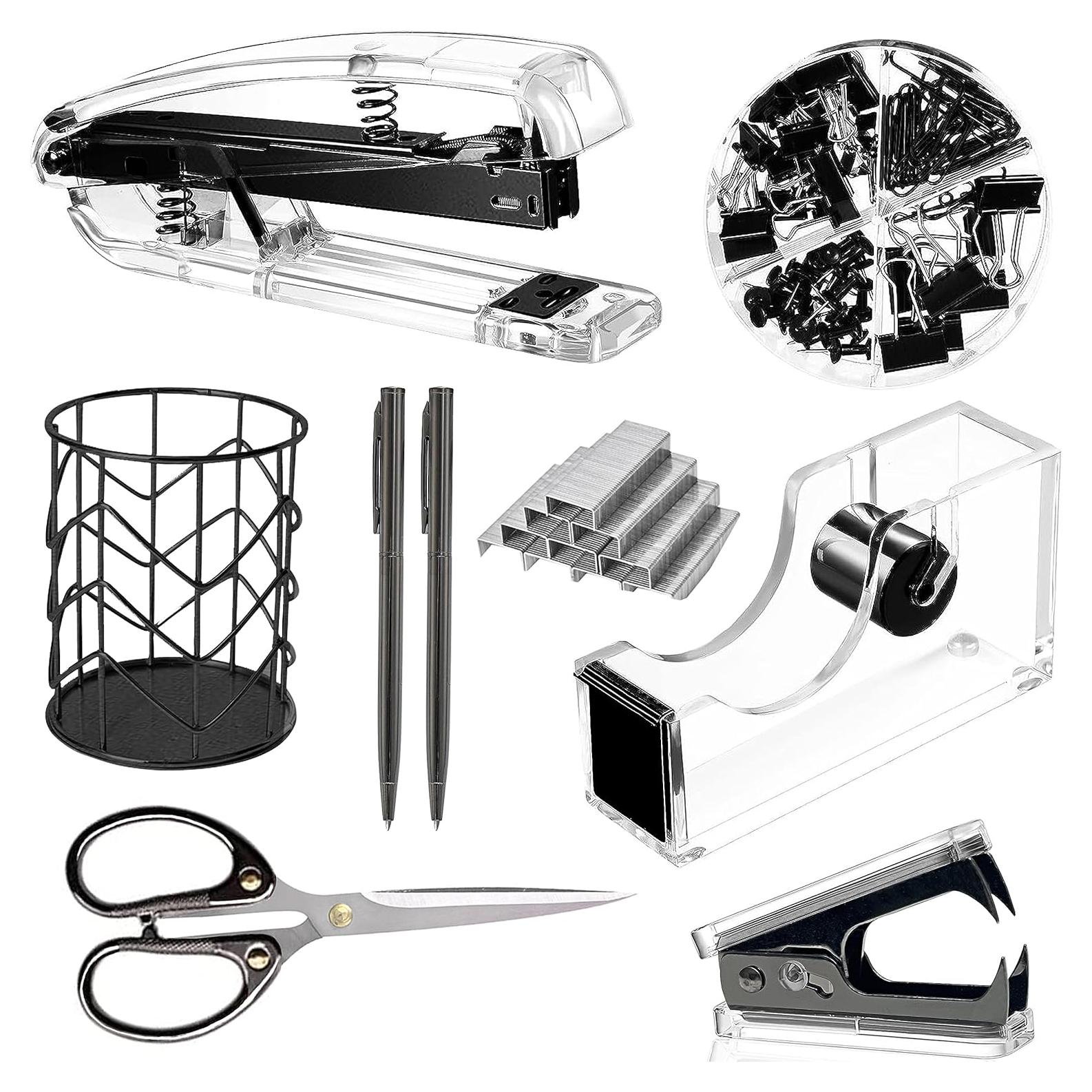 Set de Accesorios de Escritorio Famassi Negro - Grapadora, Tijeras y Más