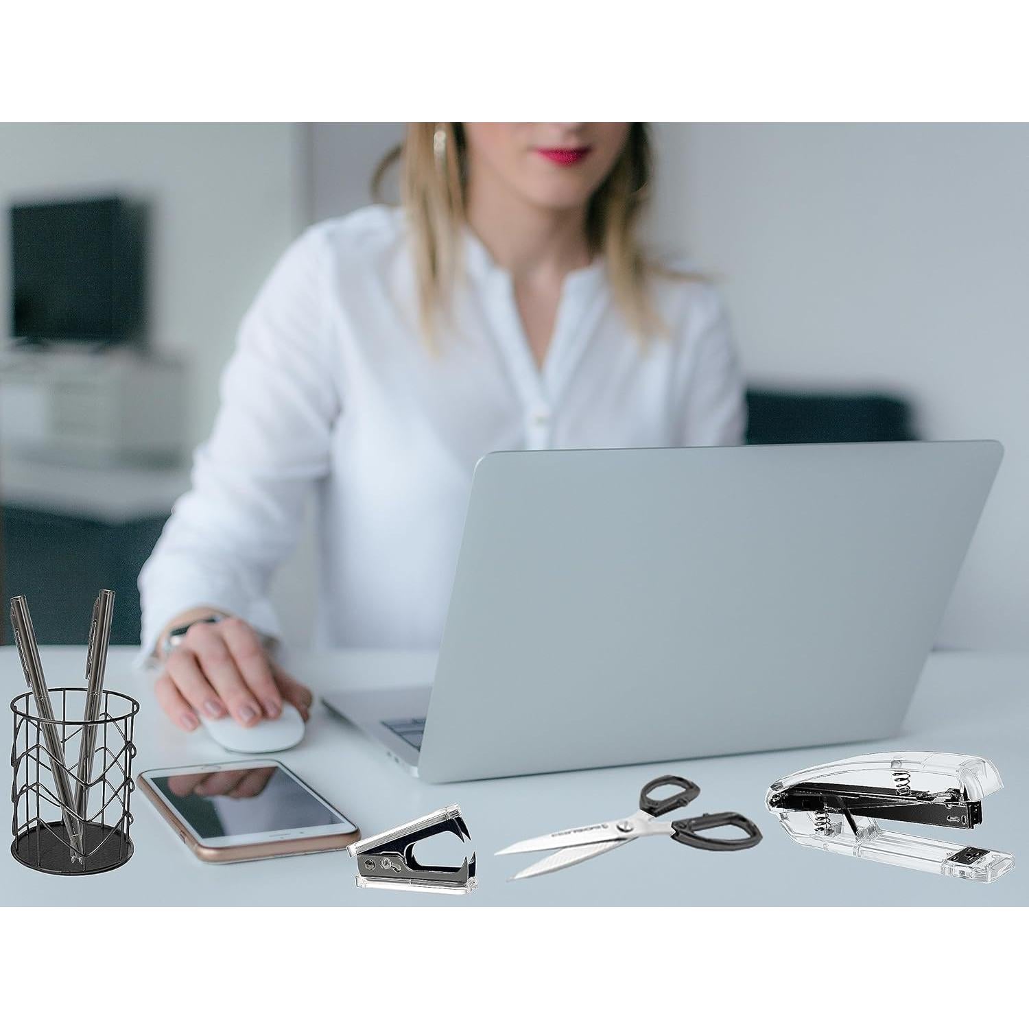 Set de Accesorios de Escritorio Famassi Negro - Grapadora, Tijeras y Más