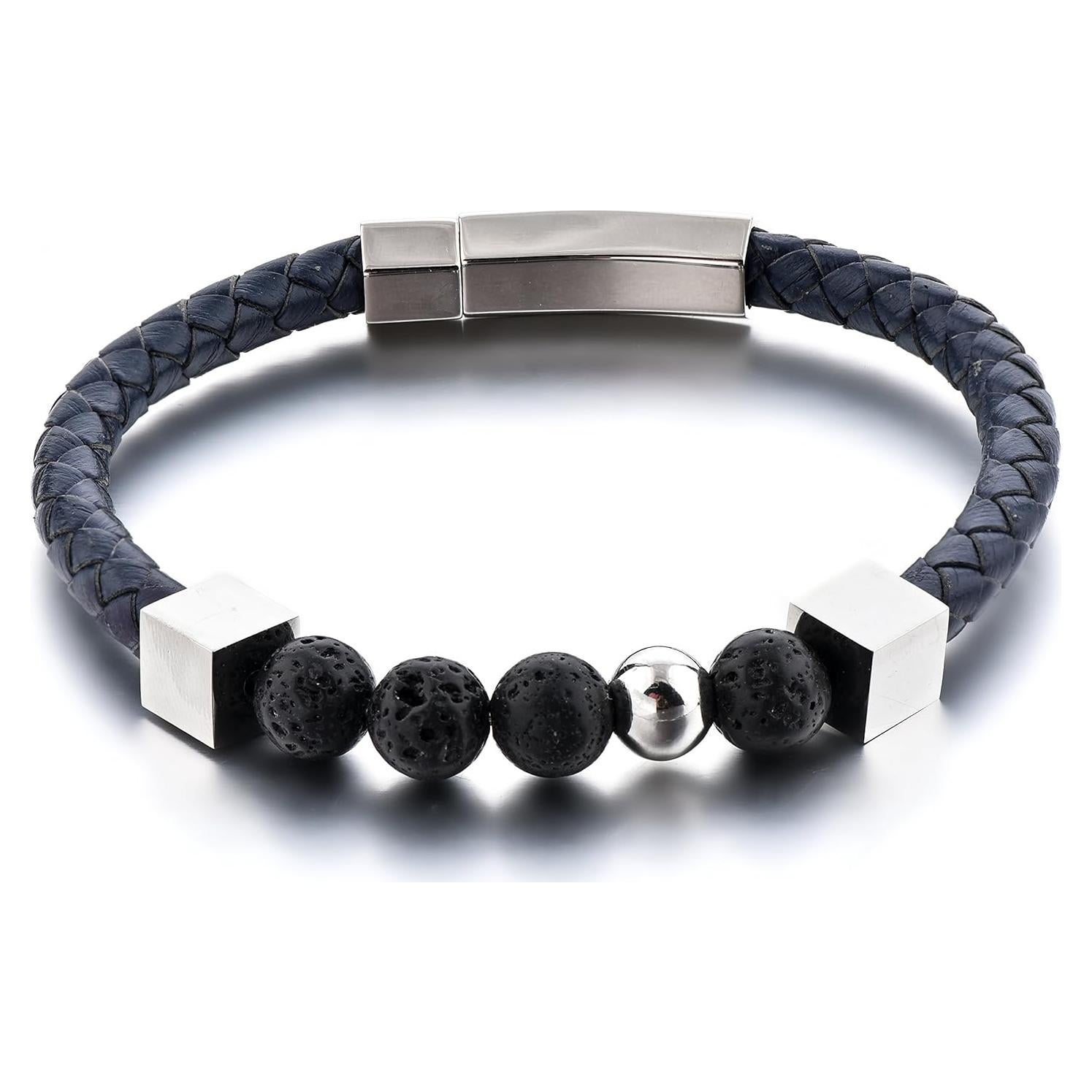 Pulsera de Piedra de Lava Mystiqs para Hombres 20.8 cm