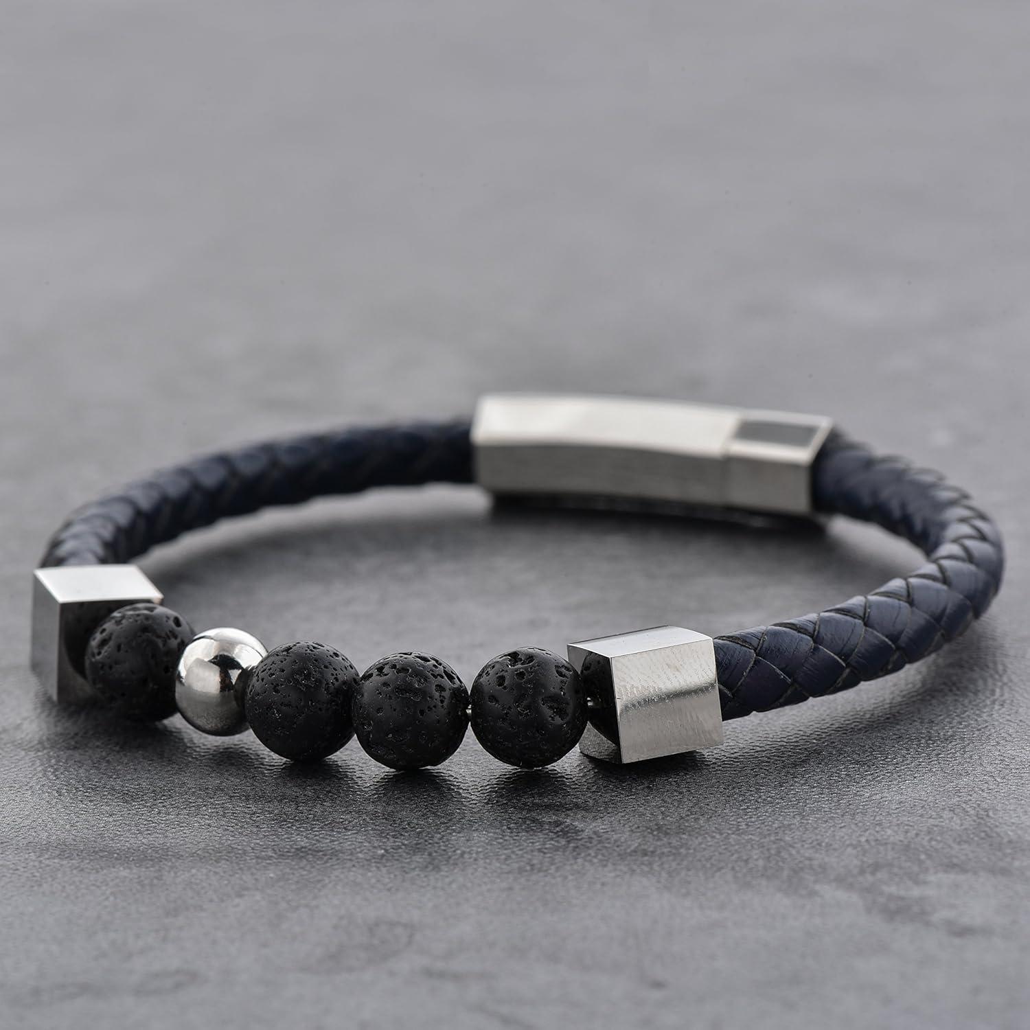 Pulsera de Piedra de Lava Mystiqs para Hombres 20.8 cm