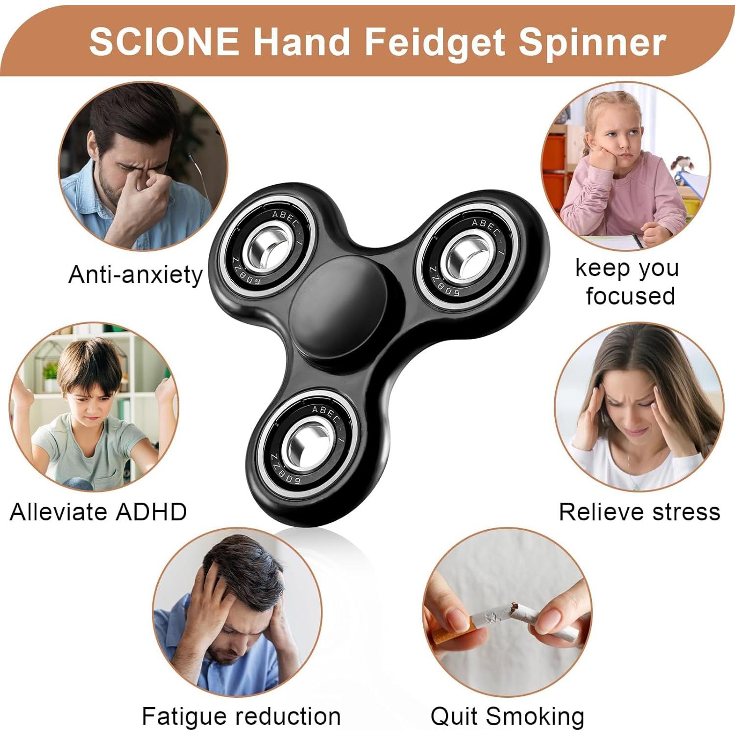 Spinner Antiestrés SCIONE Negro - Juguete Sensorial para TDAH