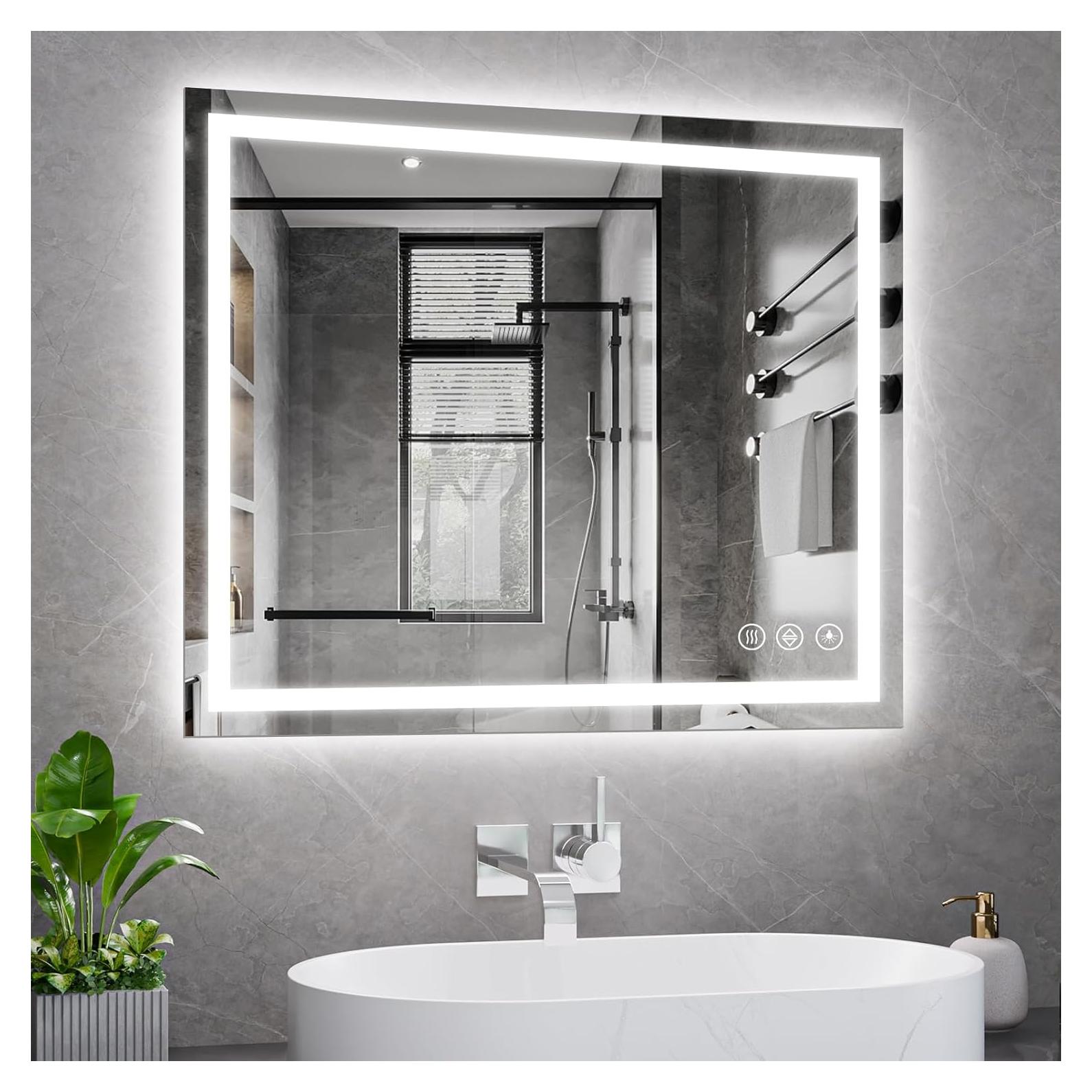 Espejo de Baño LED Koonmi 91.44x76.2cm Retroiluminado 3 Colores