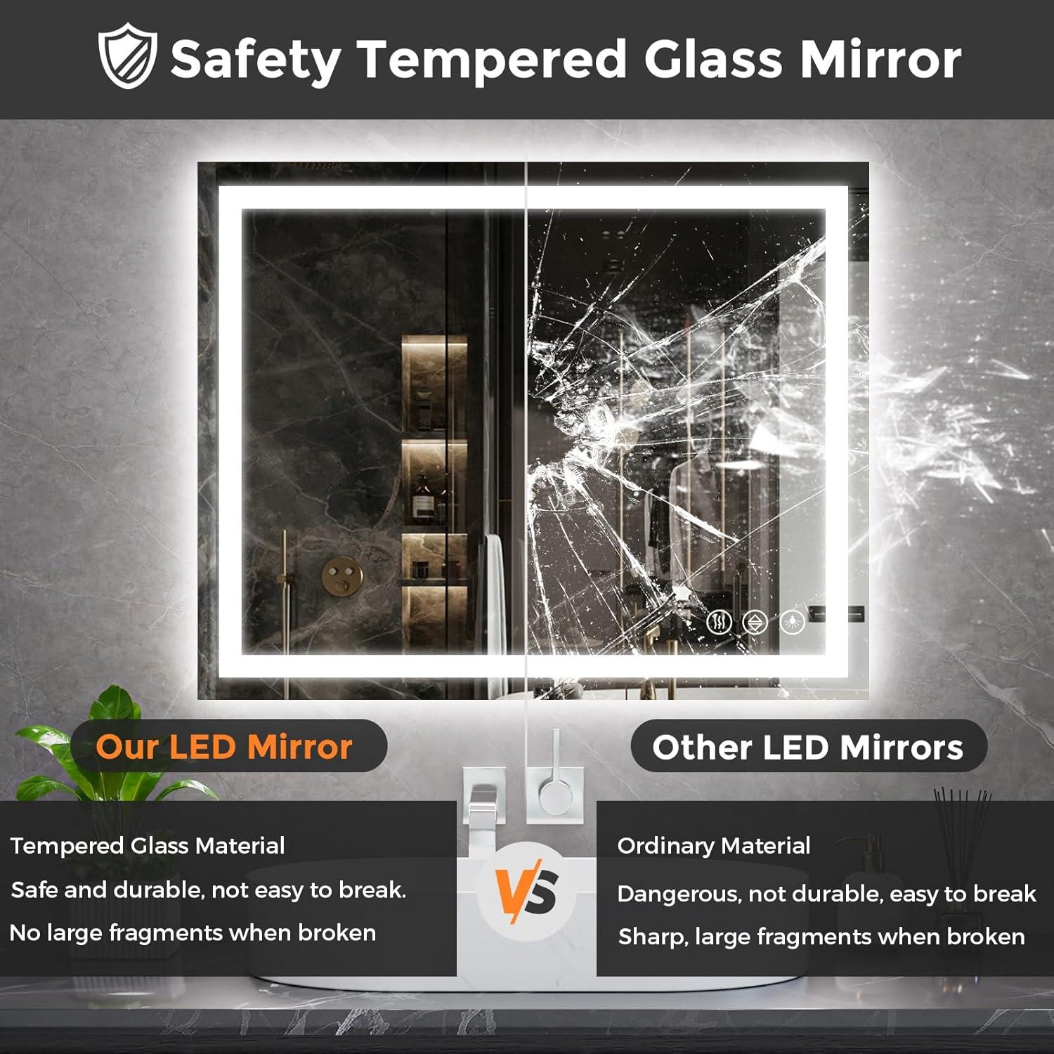 Espejo de Baño LED Koonmi 91.44x76.2cm Retroiluminado 3 Colores