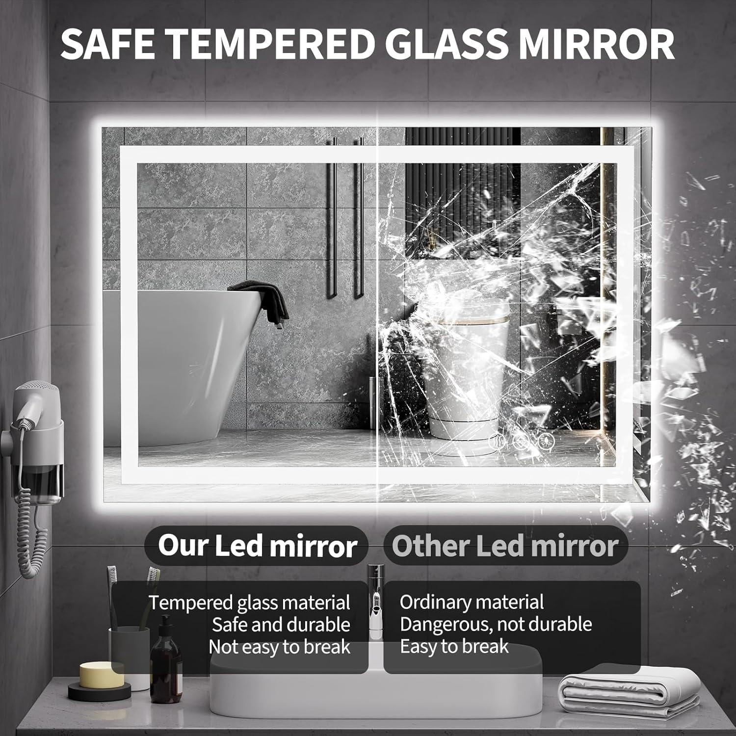 Espejo LED Koonmi 66x96.5cm Anti-Niebla con Luz Ajustable