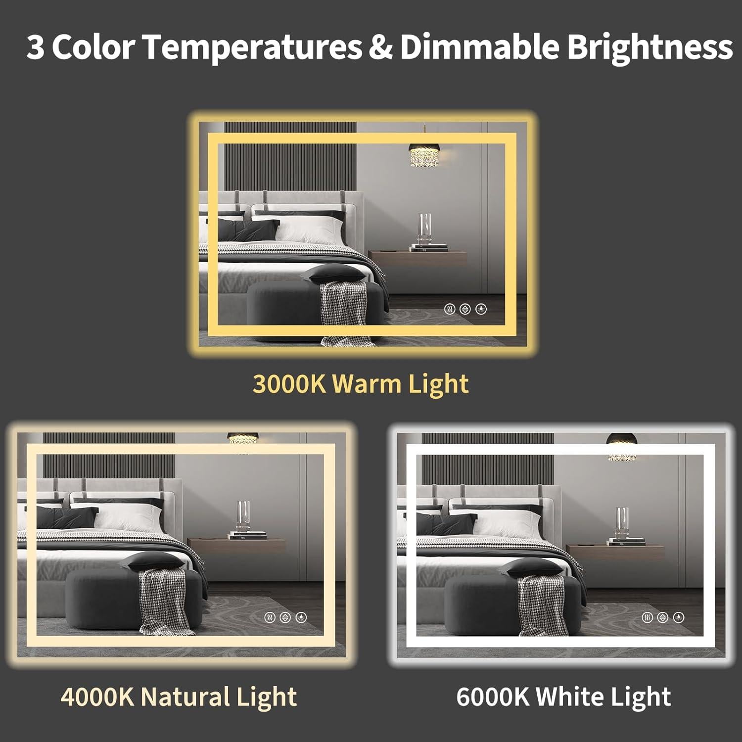 Espejo LED Koonmi 66x96.5cm Anti-Niebla con Luz Ajustable