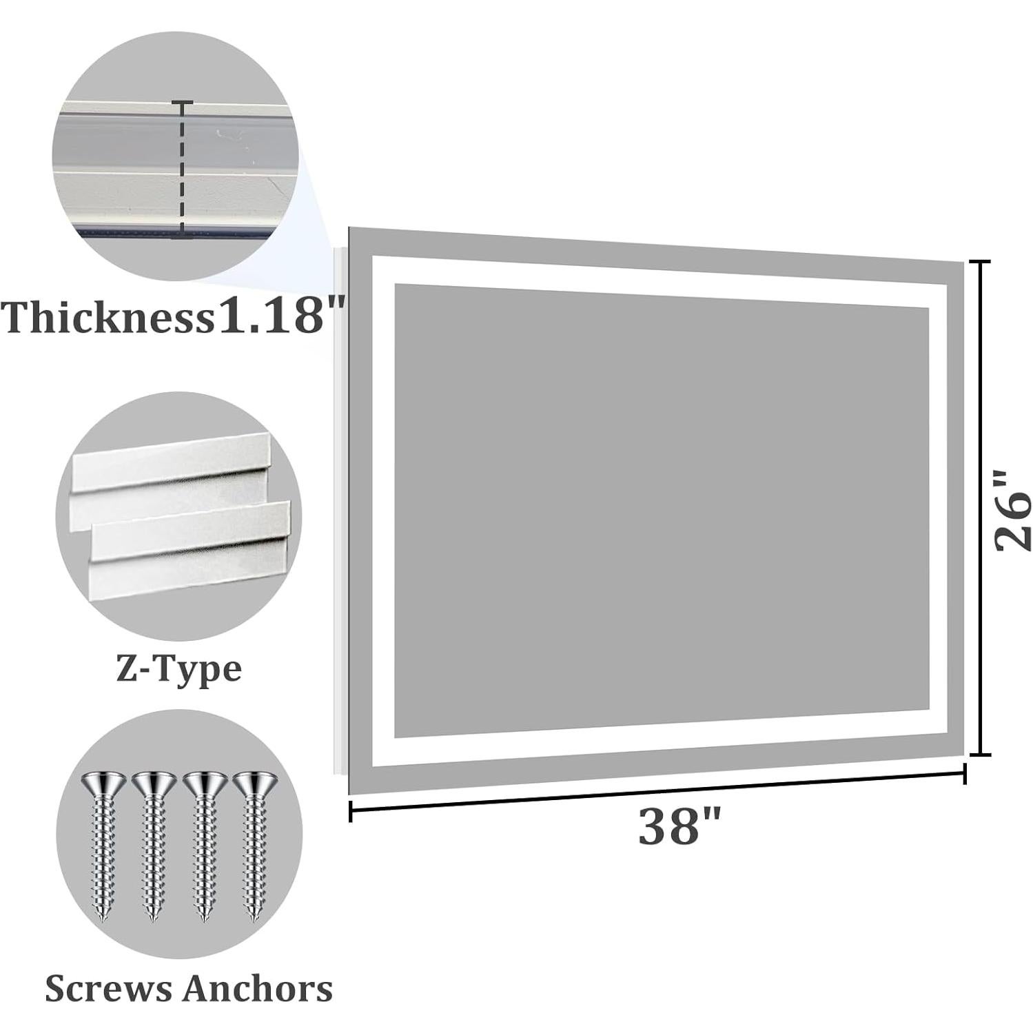 Espejo LED Koonmi 66x96.5cm Anti-Niebla con Luz Ajustable