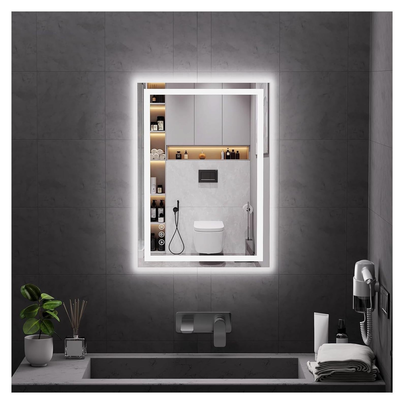 Espejo LED Koonmi 51x71cm para Baño, Anti-Niebla y Luz Ajustable