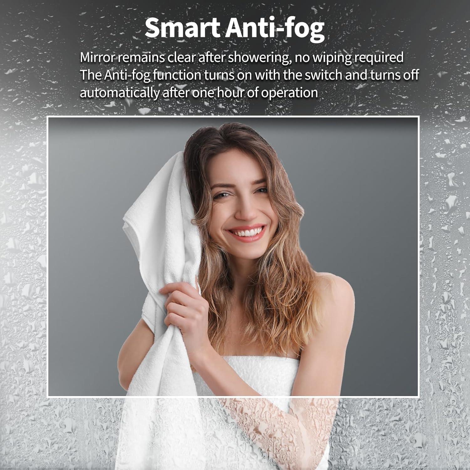 Espejo LED Koonmi 51x71cm para Baño, Anti-Niebla y Luz Ajustable