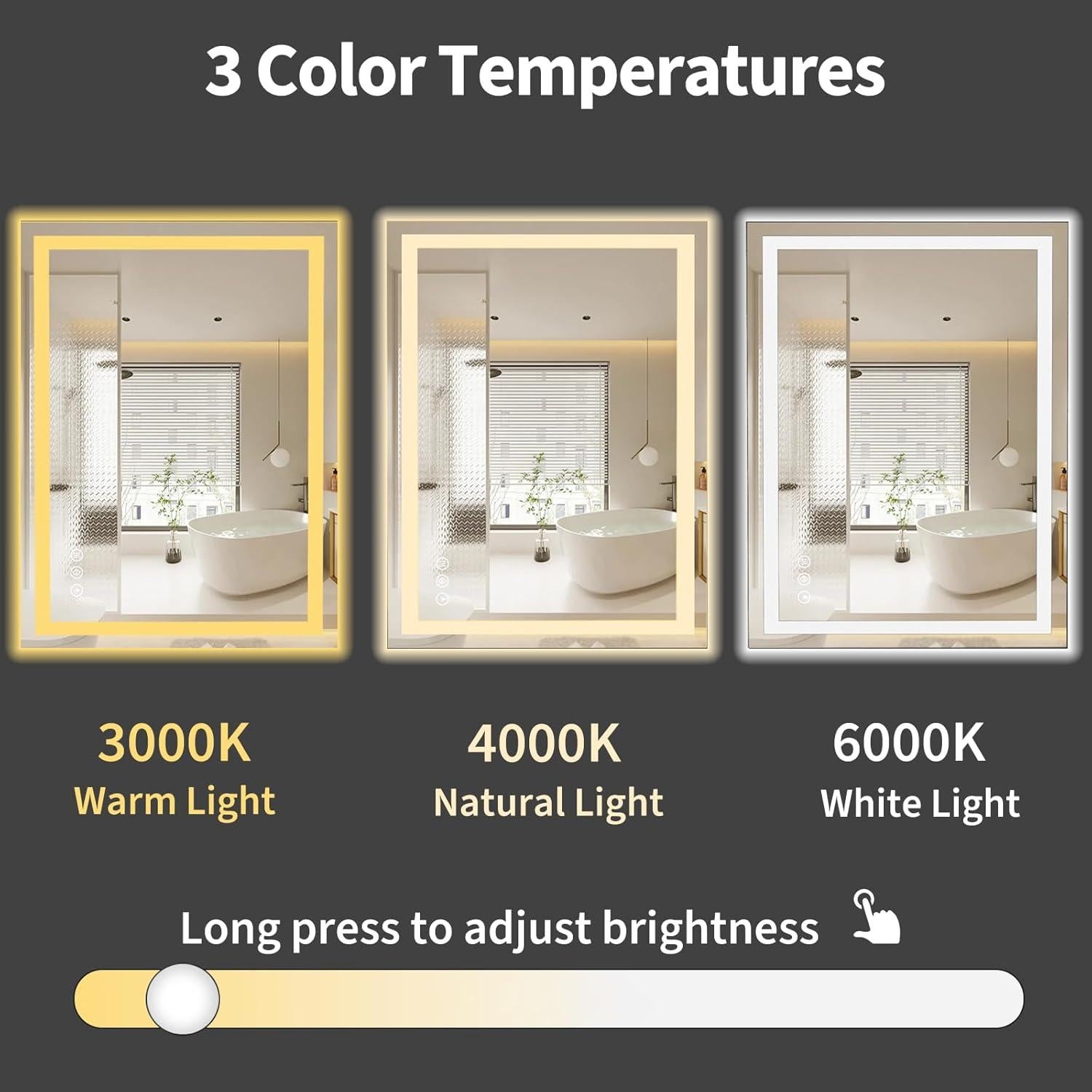 Espejo LED Koonmi 51x71cm para Baño, Anti-Niebla y Luz Ajustable