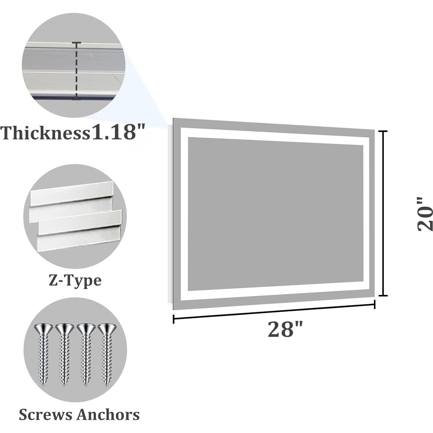 Espejo LED Koonmi 51x71cm para Baño, Anti-Niebla y Luz Ajustable