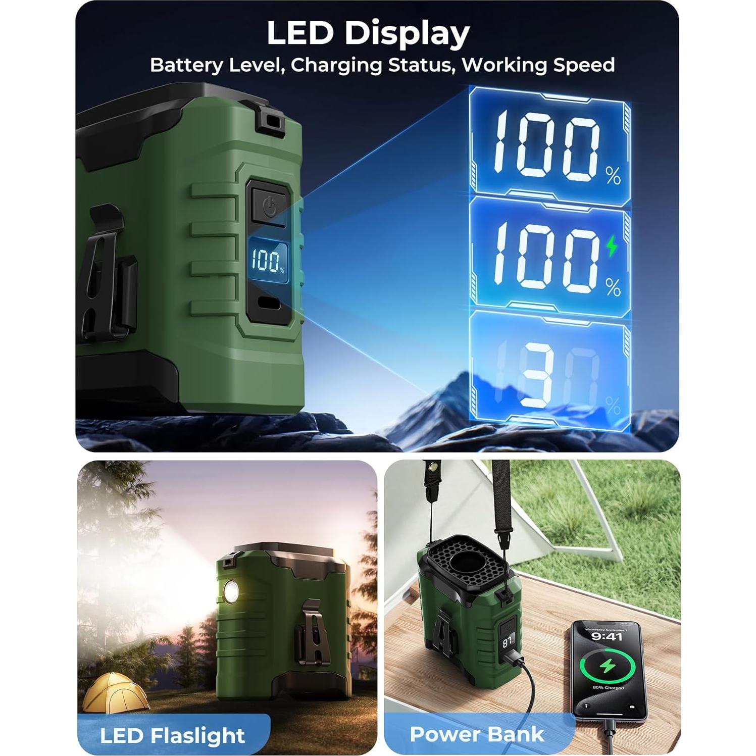 Ventilador de Cintura Portátil Buvizas YBN-609 10000mAh Verde