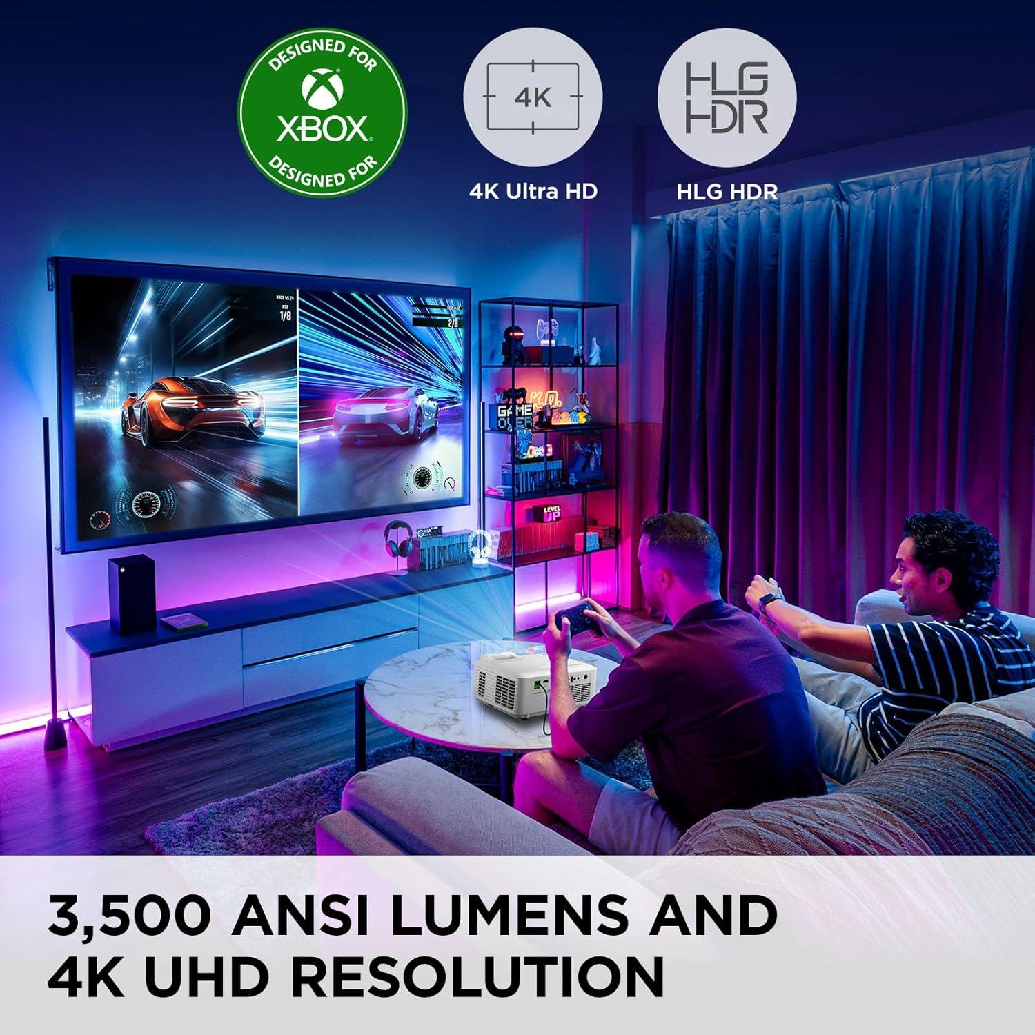 ViewSonic LX700-4K UHD 3500 Lumens Laser Projector Designed for Xbox with 4.2ms Response Time, 240Hz Refresh Rate, 1.36x Optical Zoom, Dual HDMI, and HDR/HLD Support