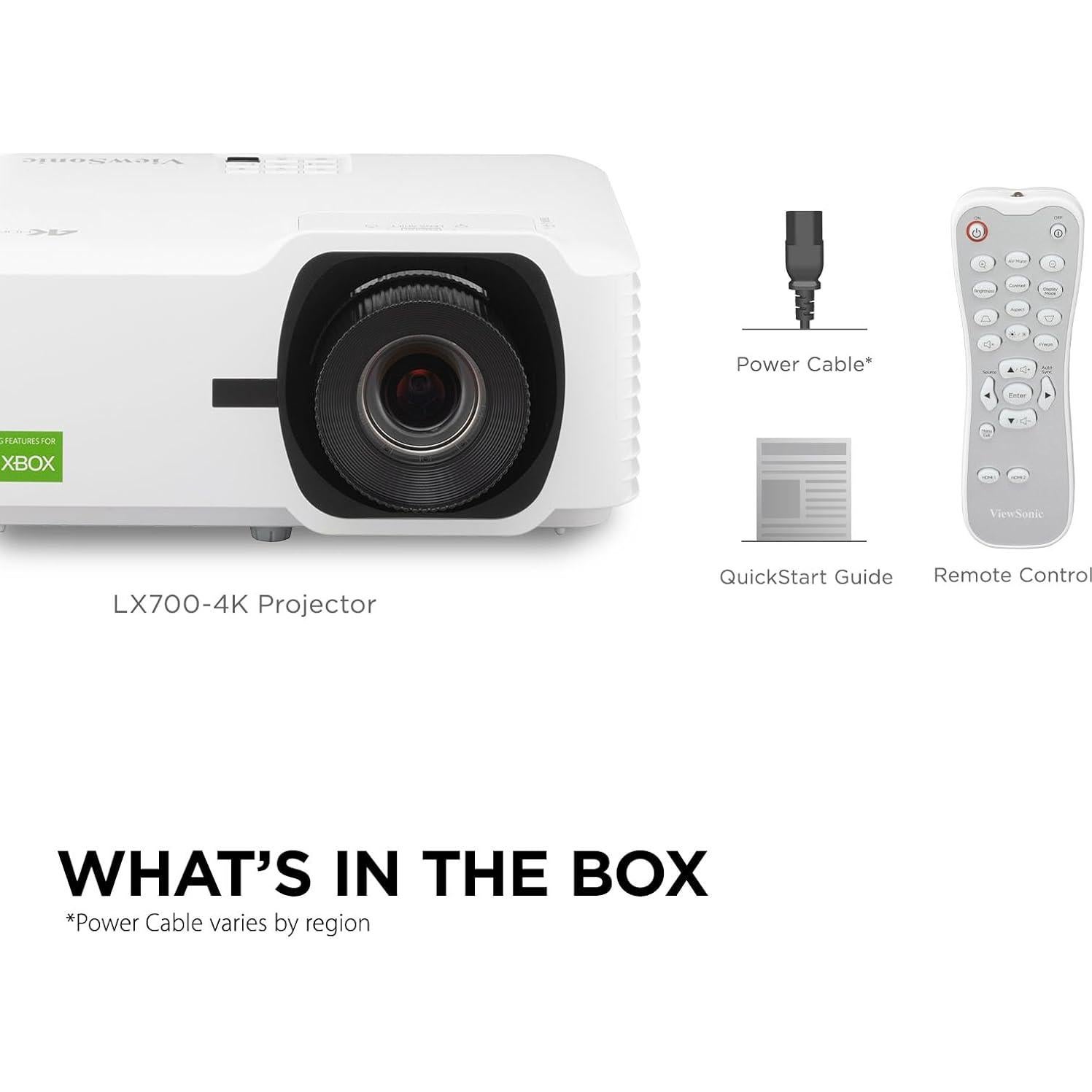 ViewSonic LX700-4K UHD 3500 Lumens Laser Projector Designed for Xbox with 4.2ms Response Time, 240Hz Refresh Rate, 1.36x Optical Zoom, Dual HDMI, and HDR/HLD Support