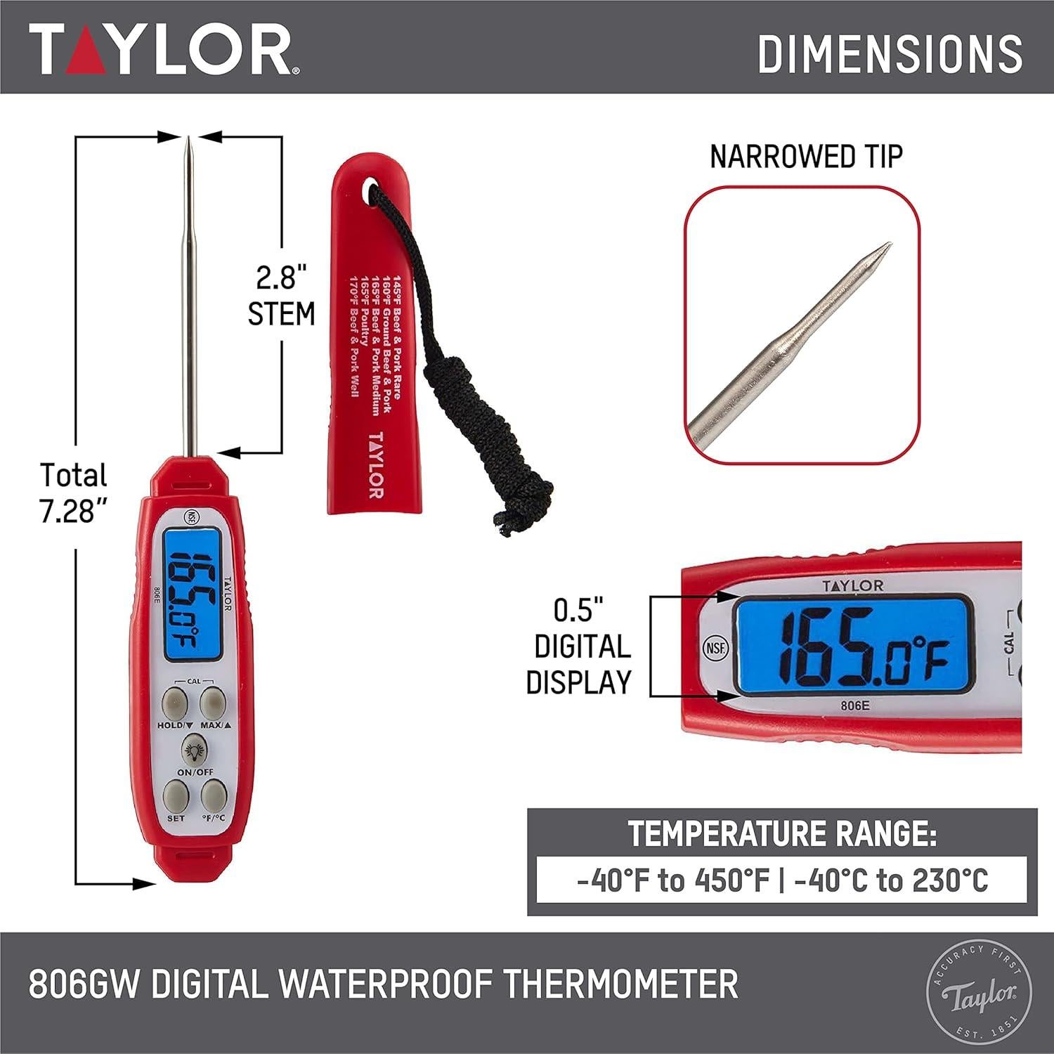 Termómetro Digital Impermeable Taylor 806GW con Retroiluminación Azul