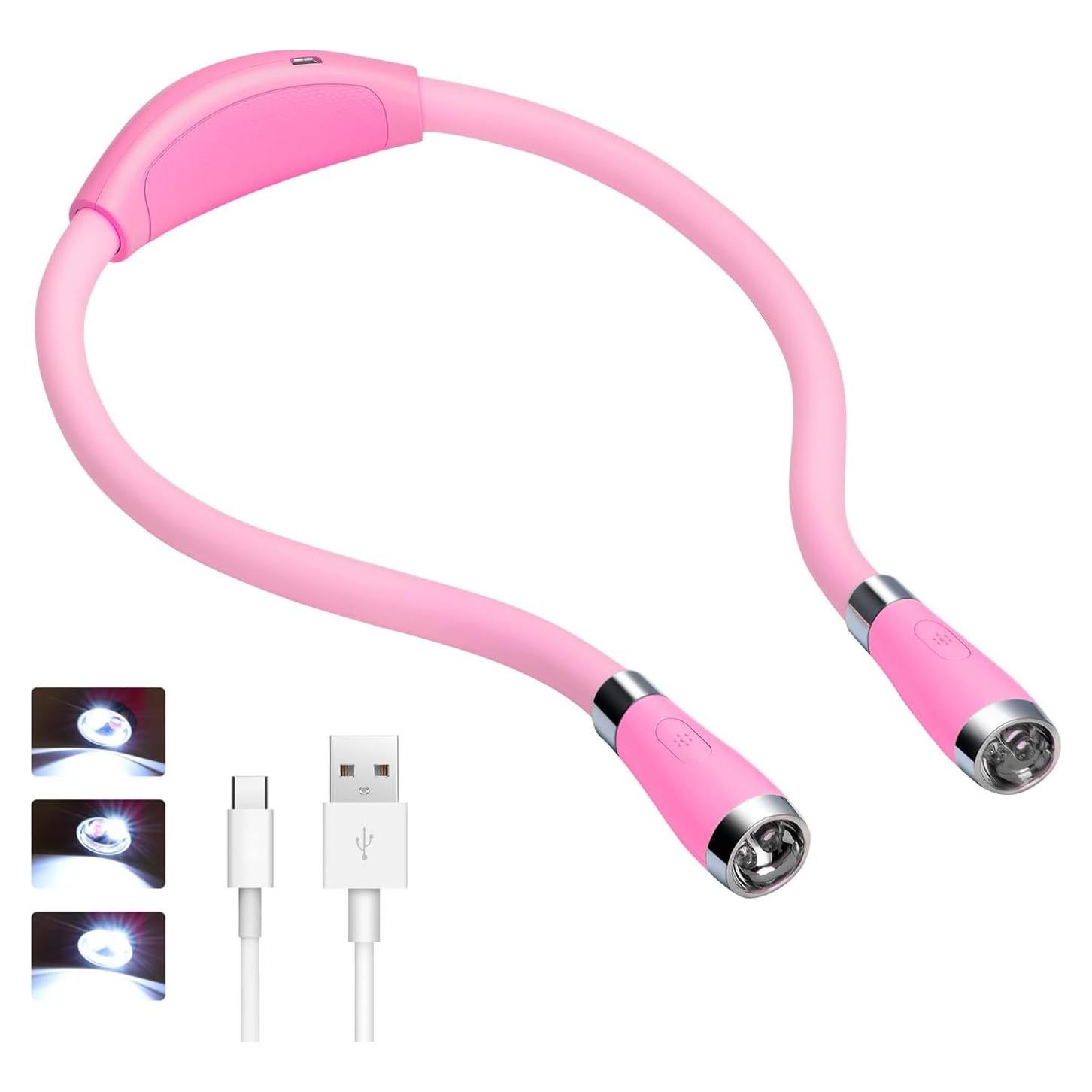 Luz de libro LED recargable Tsingree QRNBL, 3 brillos, rosa