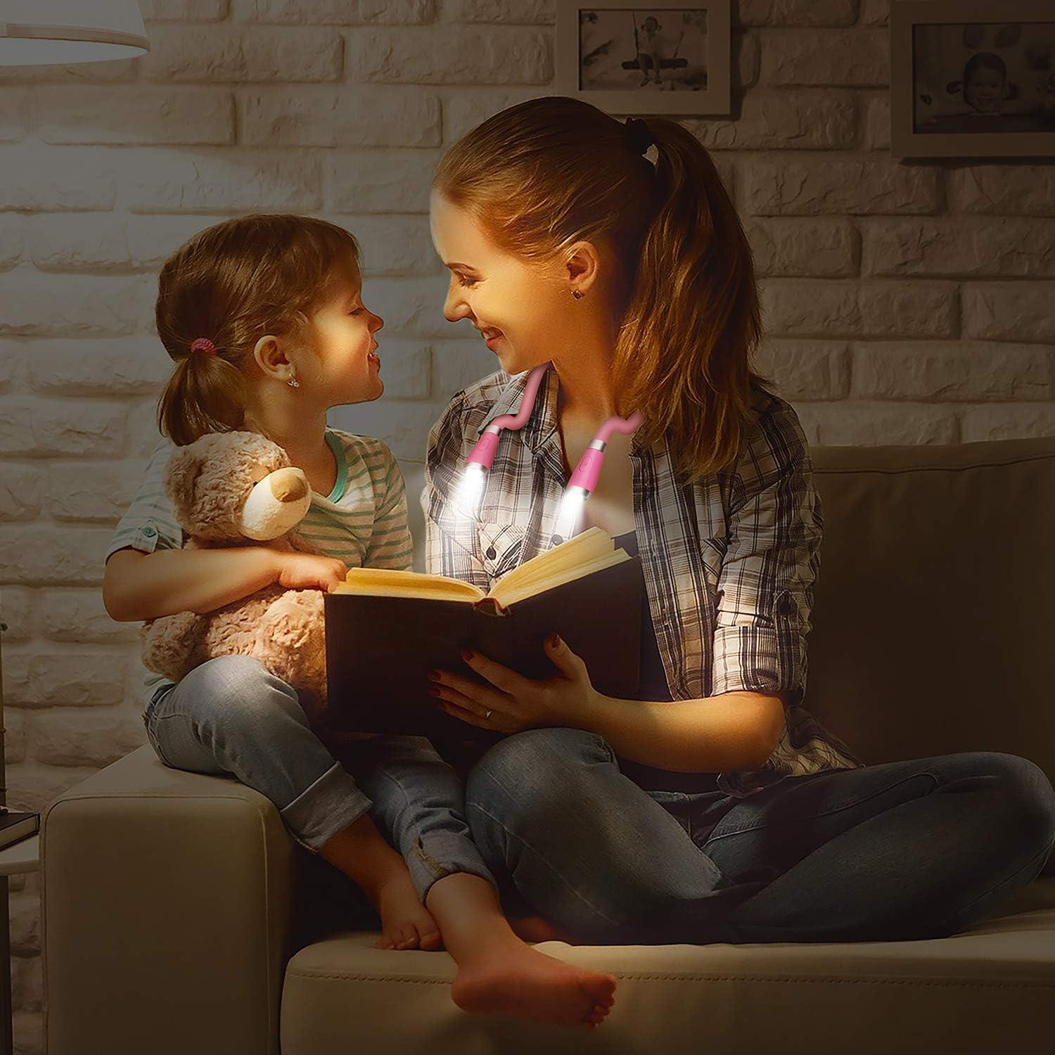 Luz de libro LED recargable Tsingree QRNBL, 3 brillos, rosa