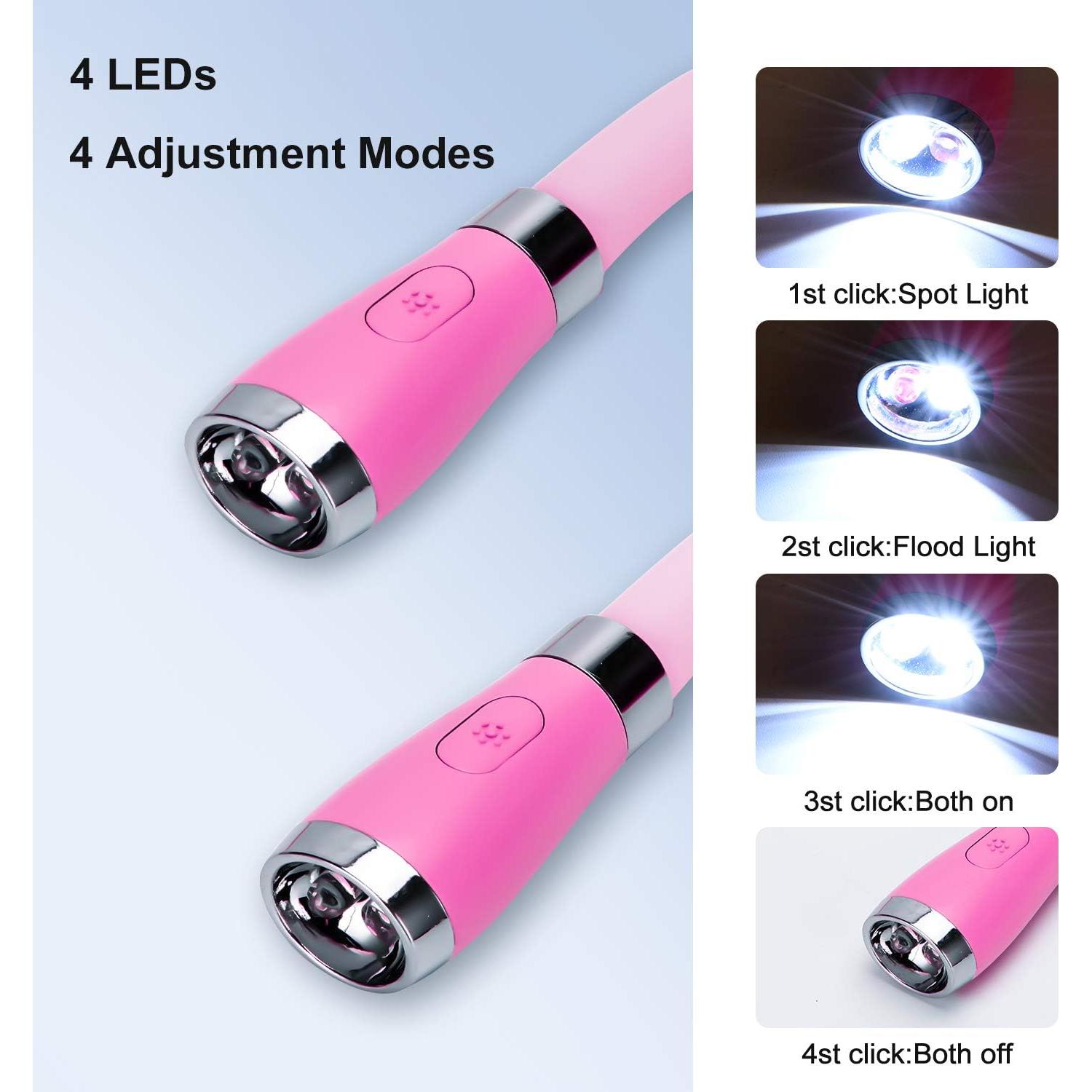 Luz de libro LED recargable Tsingree QRNBL, 3 brillos, rosa