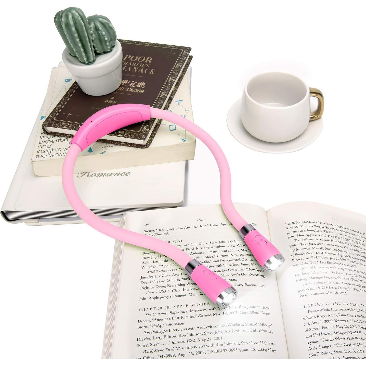 Luz de libro LED recargable Tsingree QRNBL, 3 brillos, rosa