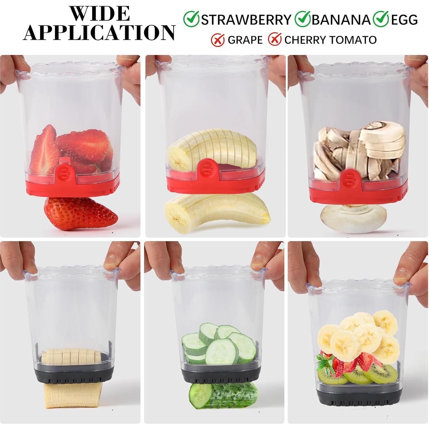 Cortador de Frutas DMwespe Rojo, Taza Cortadora de Fresas