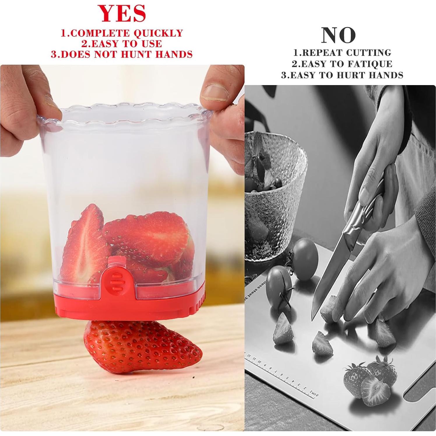 Cortador de Frutas DMwespe Rojo, Taza Cortadora de Fresas