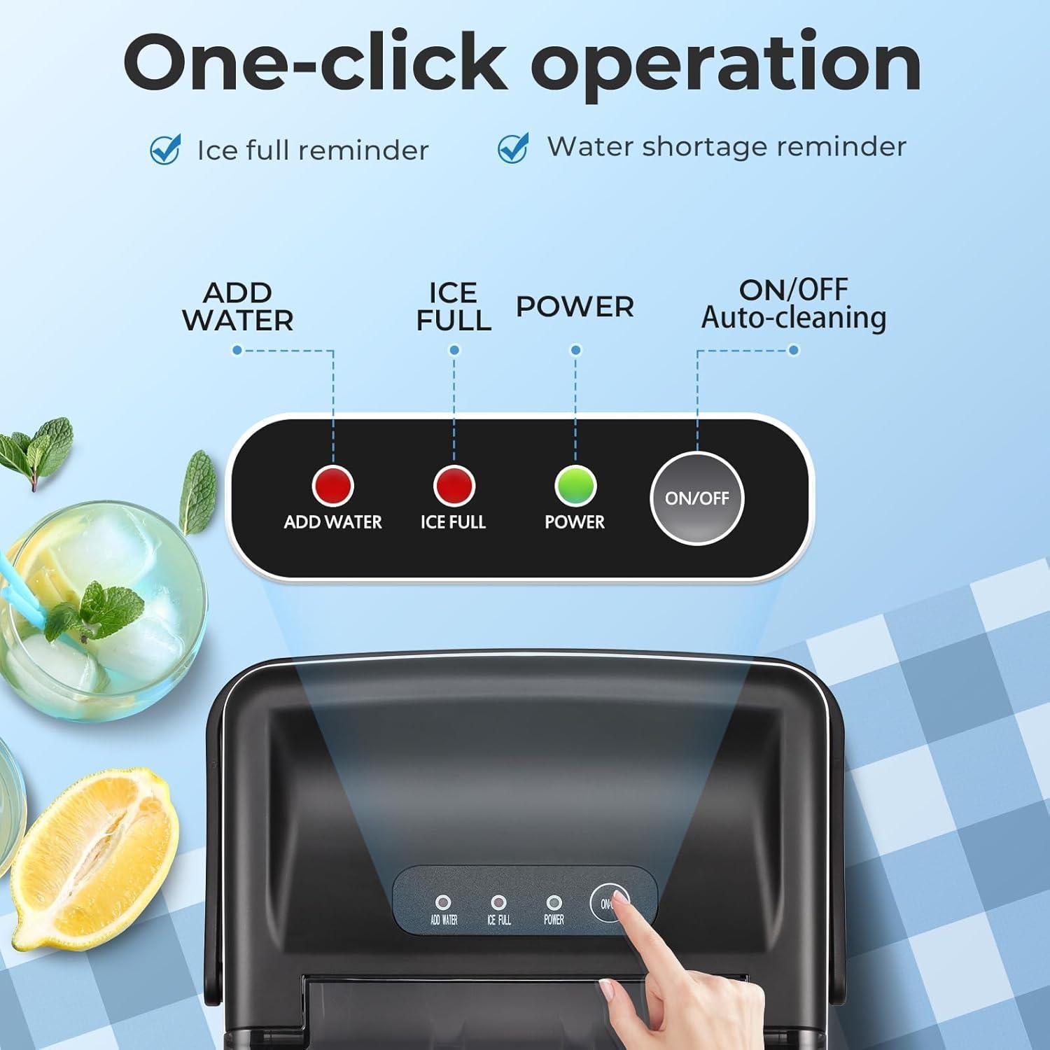 Máquina de Hielo R.W.FLAME Portátil 12 kg/24h 9 Cubos en 6 Min