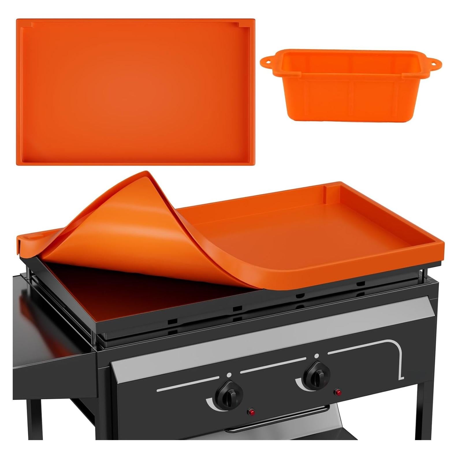 Griddle Mat for Blackstone 28 Inch - Upgraded Edge-Full Cover Silicone Around Grill Mat and Grease Cup, Suitable for Grill 28" Blackstone 1517 1853 1883 1962 1963