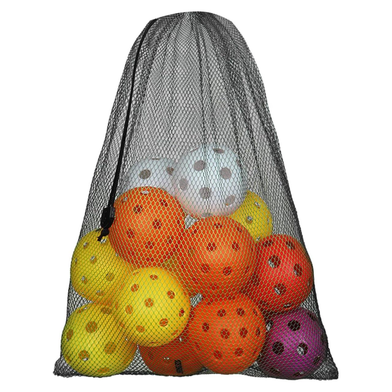 GSE Games & Sports Expert 18"x12" Black Mesh Drawstring Bag for Baseball, Softball, Tennis, Pickleball Ball, Golf Ball. Mesh Sports Equipment Bag with Lock for Gym Training, Beach, Laundry