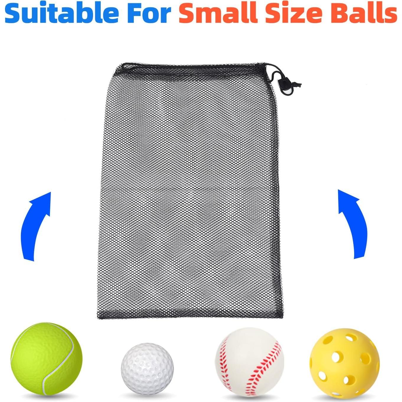 GSE Games & Sports Expert 18"x12" Black Mesh Drawstring Bag for Baseball, Softball, Tennis, Pickleball Ball, Golf Ball. Mesh Sports Equipment Bag with Lock for Gym Training, Beach, Laundry