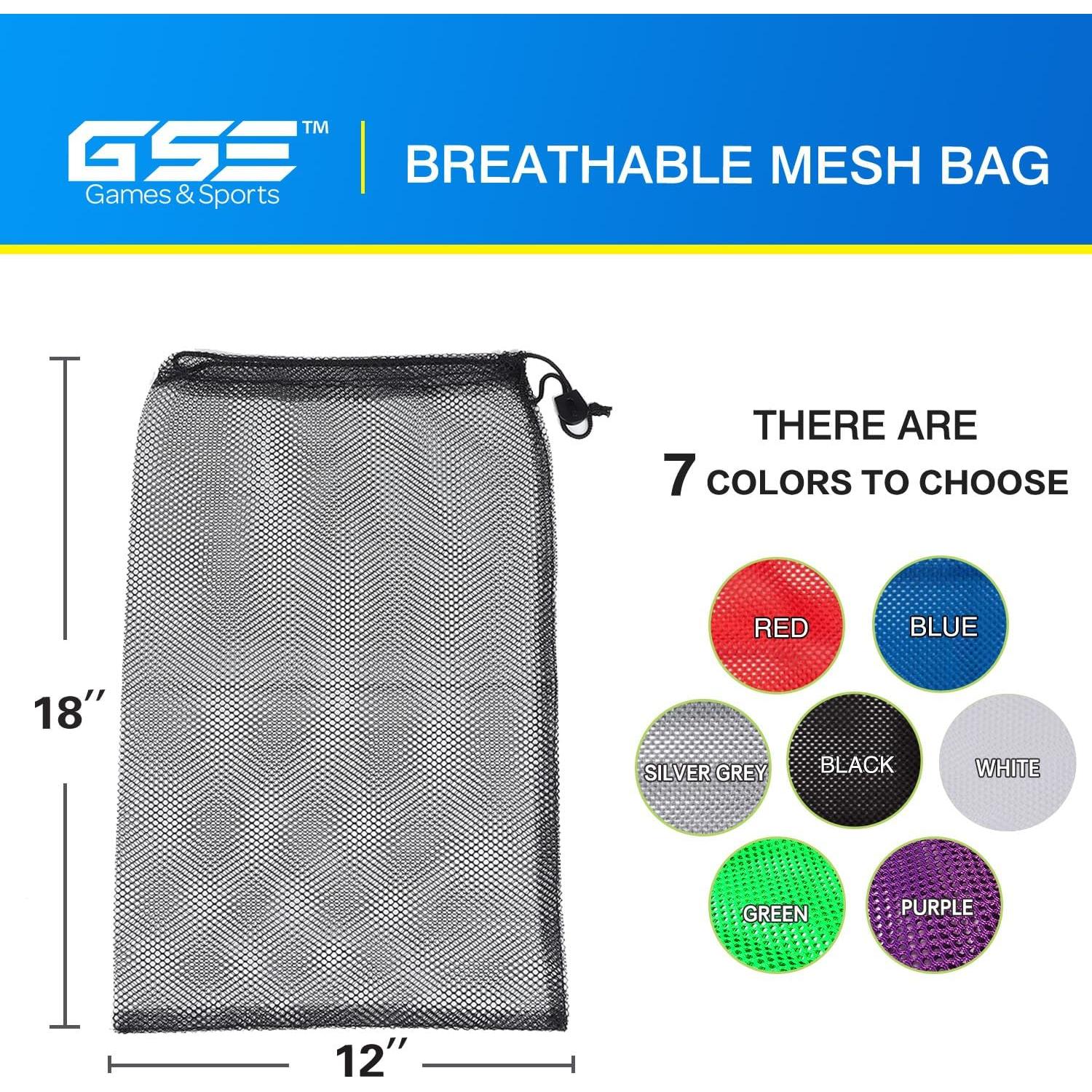 GSE Games & Sports Expert 18"x12" Black Mesh Drawstring Bag for Baseball, Softball, Tennis, Pickleball Ball, Golf Ball. Mesh Sports Equipment Bag with Lock for Gym Training, Beach, Laundry