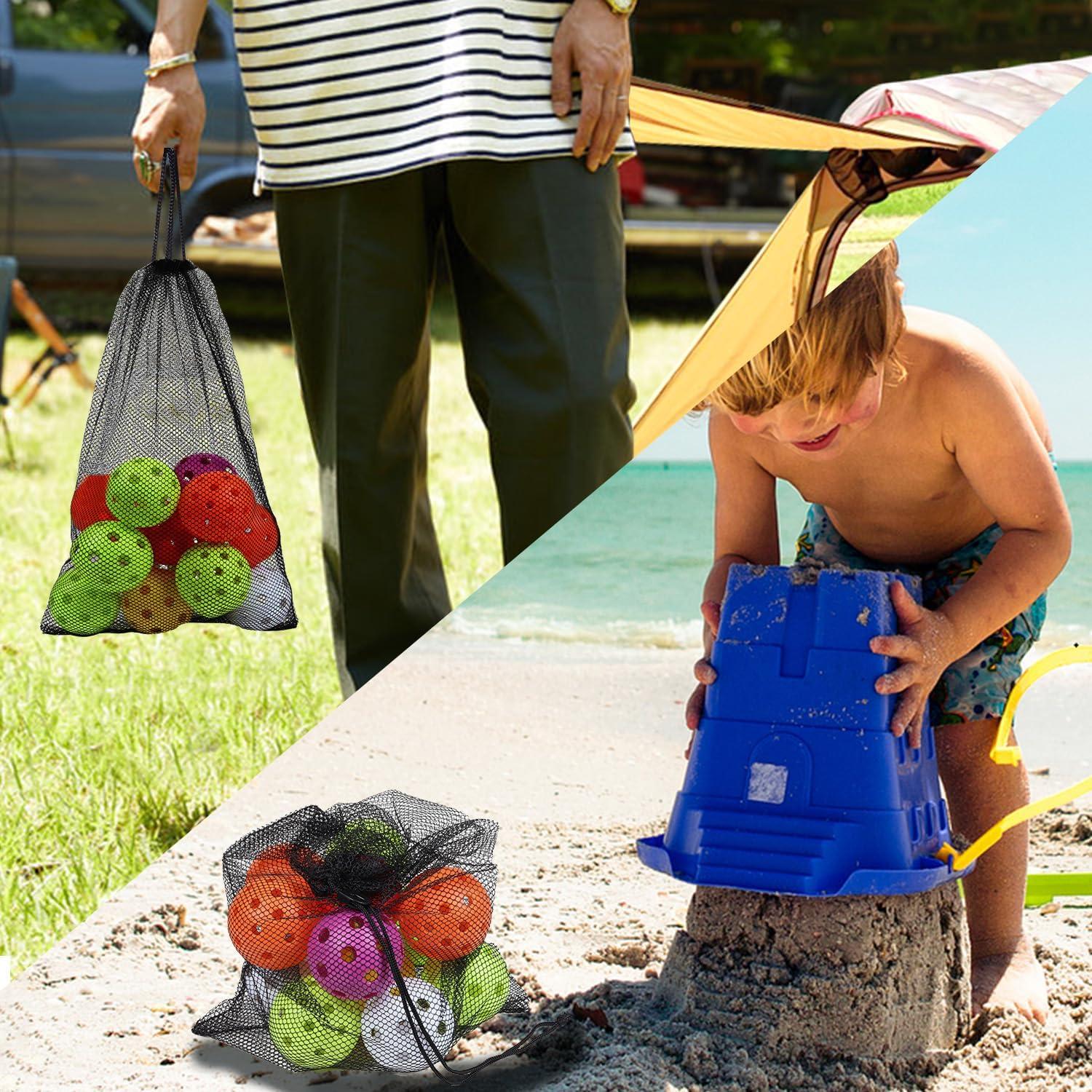 GSE Games & Sports Expert 18"x12" Black Mesh Drawstring Bag for Baseball, Softball, Tennis, Pickleball Ball, Golf Ball. Mesh Sports Equipment Bag with Lock for Gym Training, Beach, Laundry